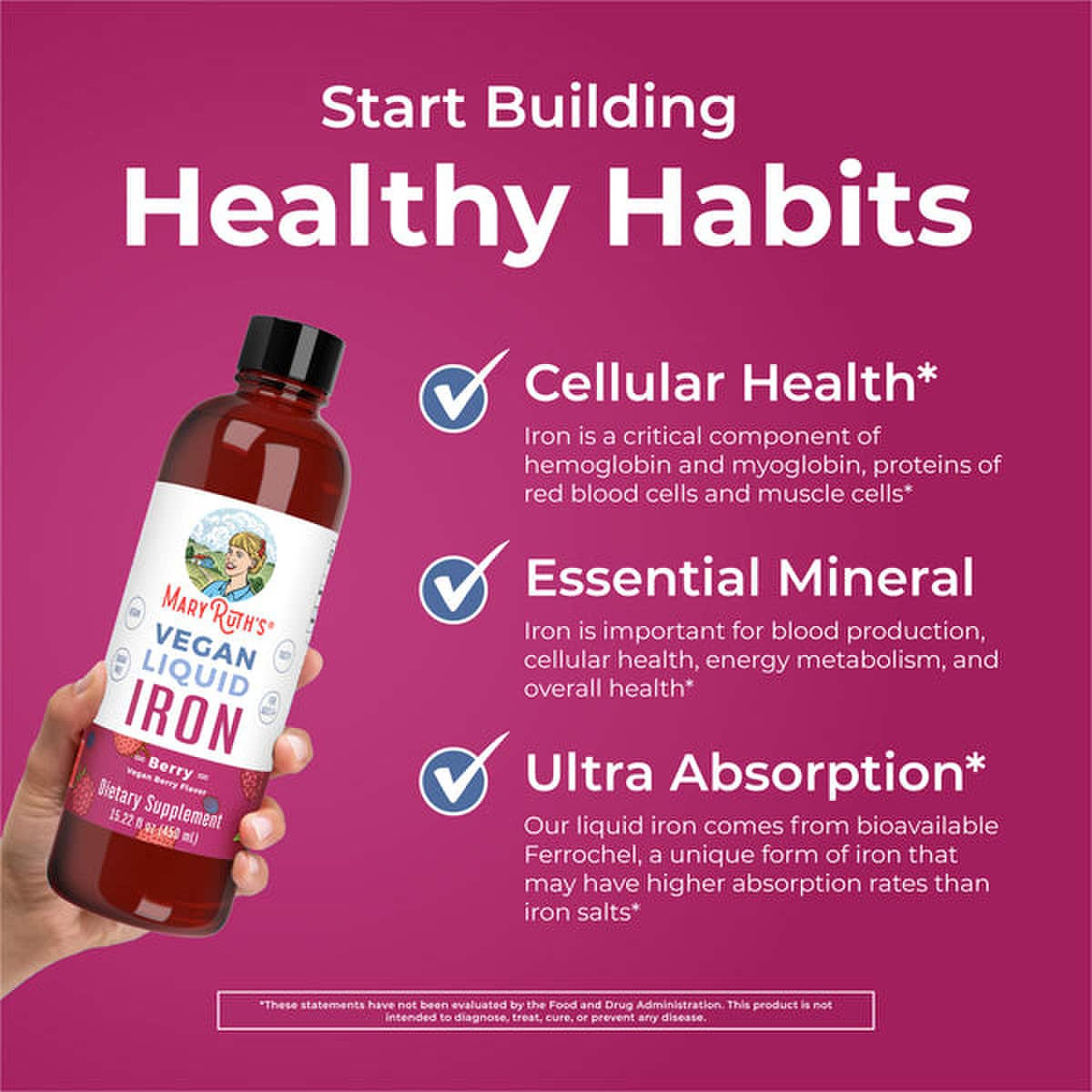 MRO MaryRuth LLC BL-AD-IRN-CV-SF-16Z-UN-02 - Mary Ruth's® Vegan Liquid Iron for Metabolism, Cellular Health, Overall Wellness - 1/Each, 6/Case