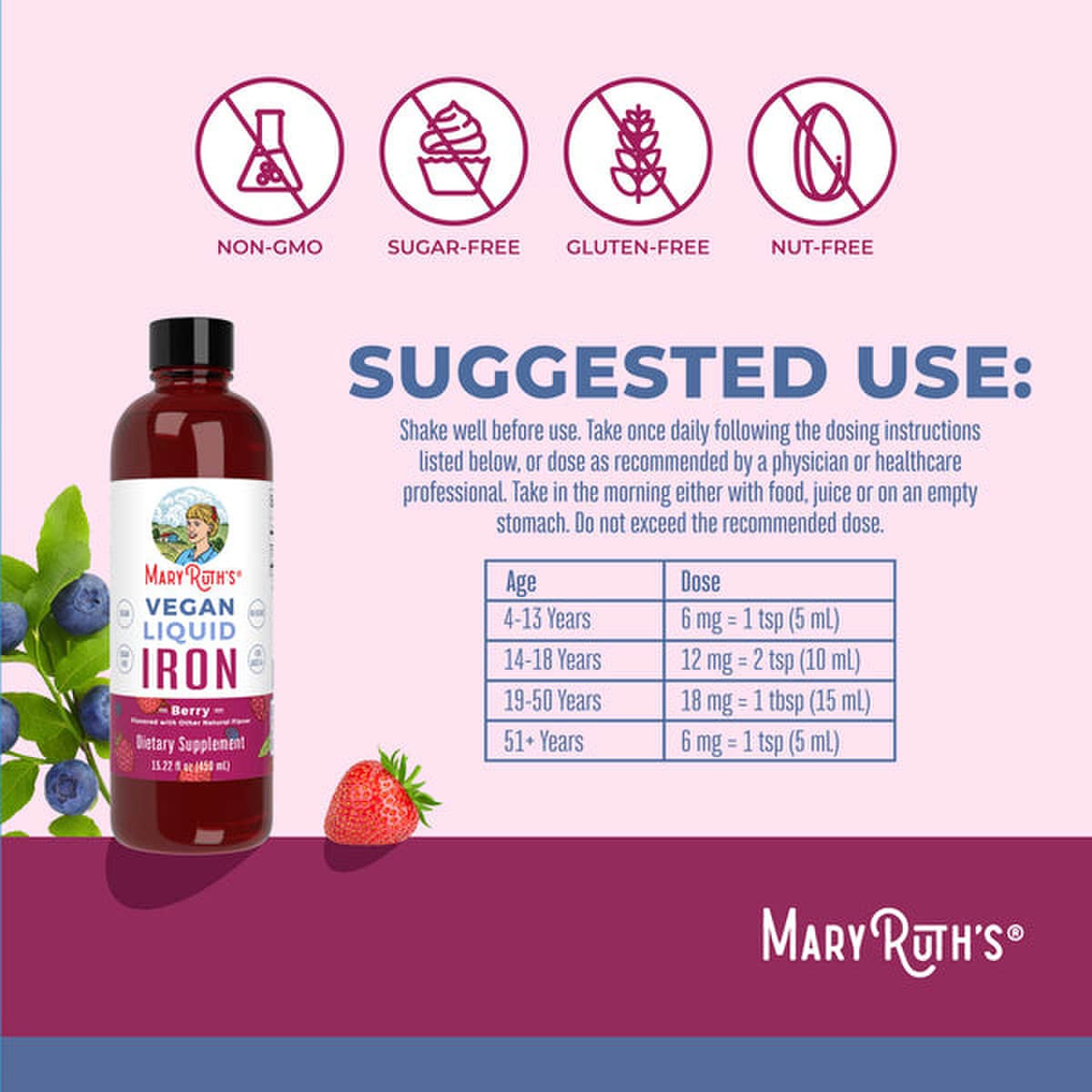 MRO MaryRuth LLC BL-AD-IRN-CV-SF-16Z-UN-02 - Mary Ruth's® Vegan Liquid Iron for Metabolism, Cellular Health, Overall Wellness - 1/Each, 6/Case