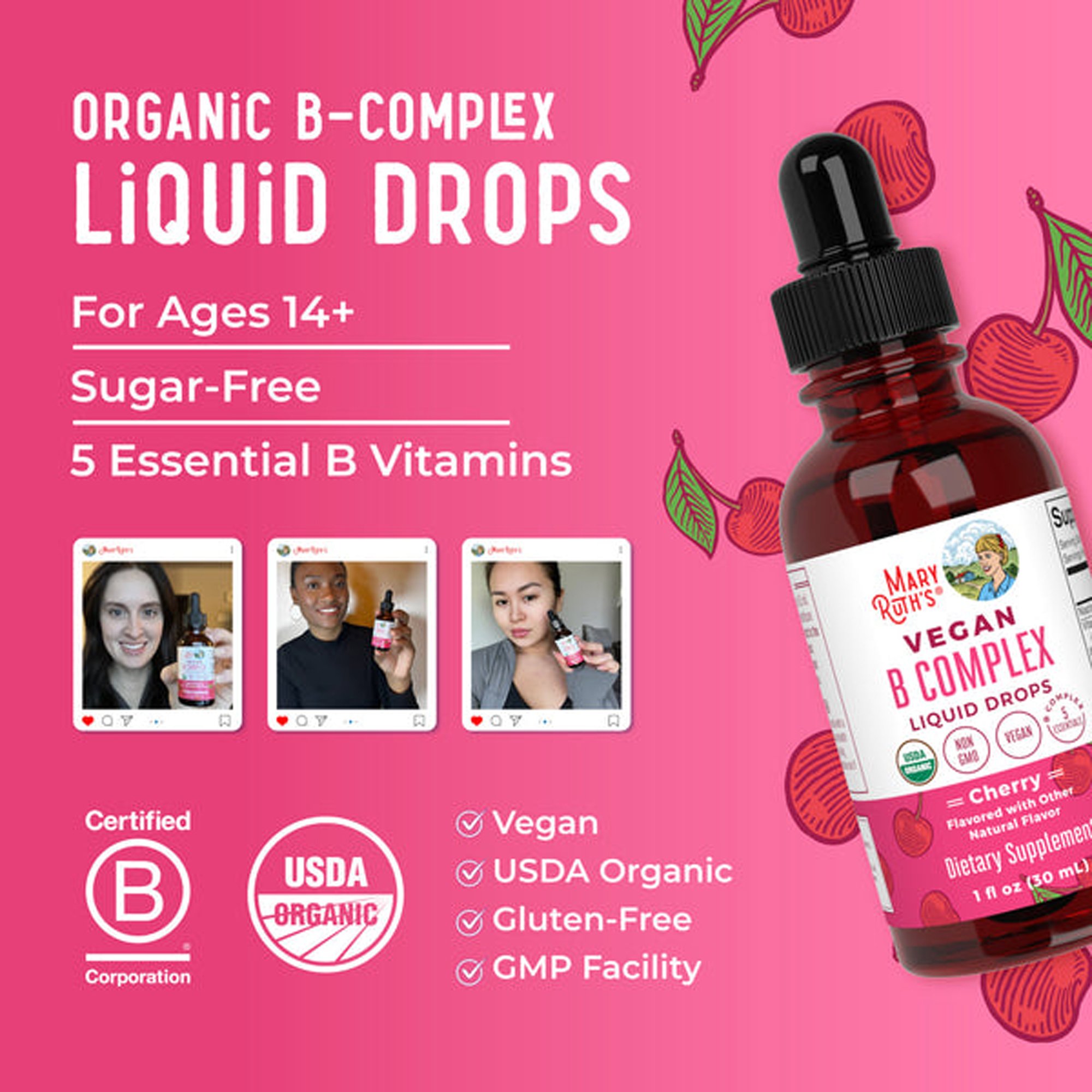 MRO MaryRuth LLC DR-AD-VBX-OG-SF-1OZ-RE-01 - Mary Ruth's® Vegan B-Complex Drops, B Vitamins in Liquid Form - 1/Each, 6/Case