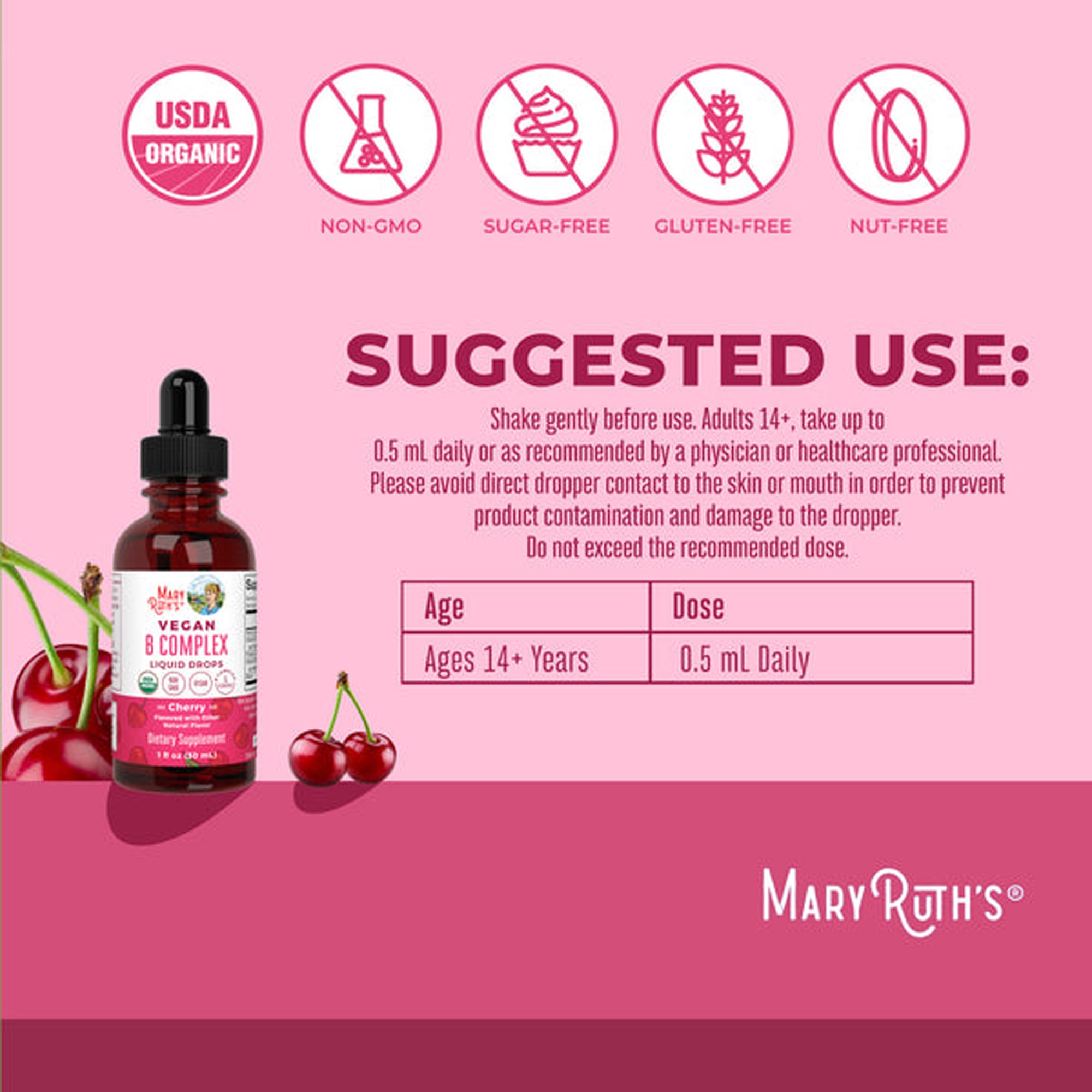 MRO MaryRuth LLC DR-AD-VBX-OG-SF-1OZ-RE-01 - Mary Ruth's® Vegan B-Complex Drops, B Vitamins in Liquid Form - 1/Each, 6/Case