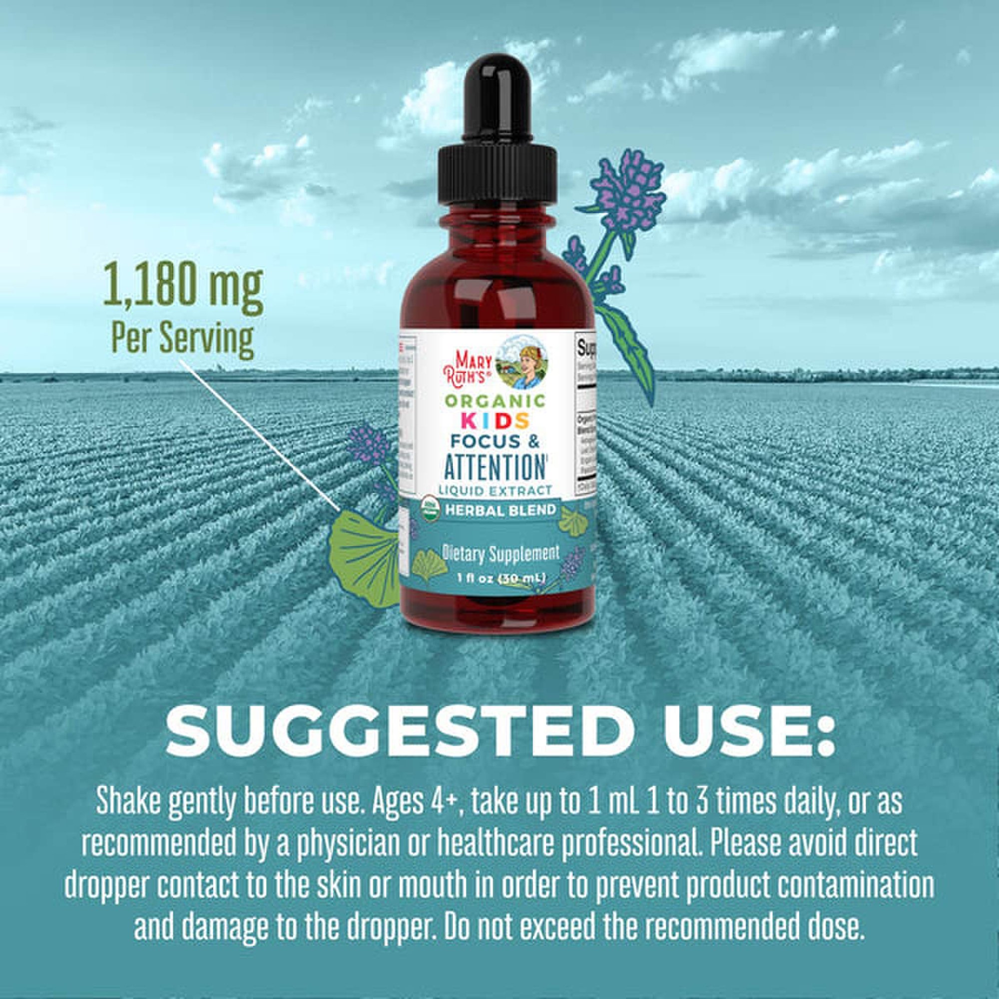 MRO MaryRuth LLC DR-KD-FCS-OG-XX-1OZ-RE-01 - Mary Ruth's® Organic Kids Focus & Attention Liquid Drops - 1/Each, 6/Case