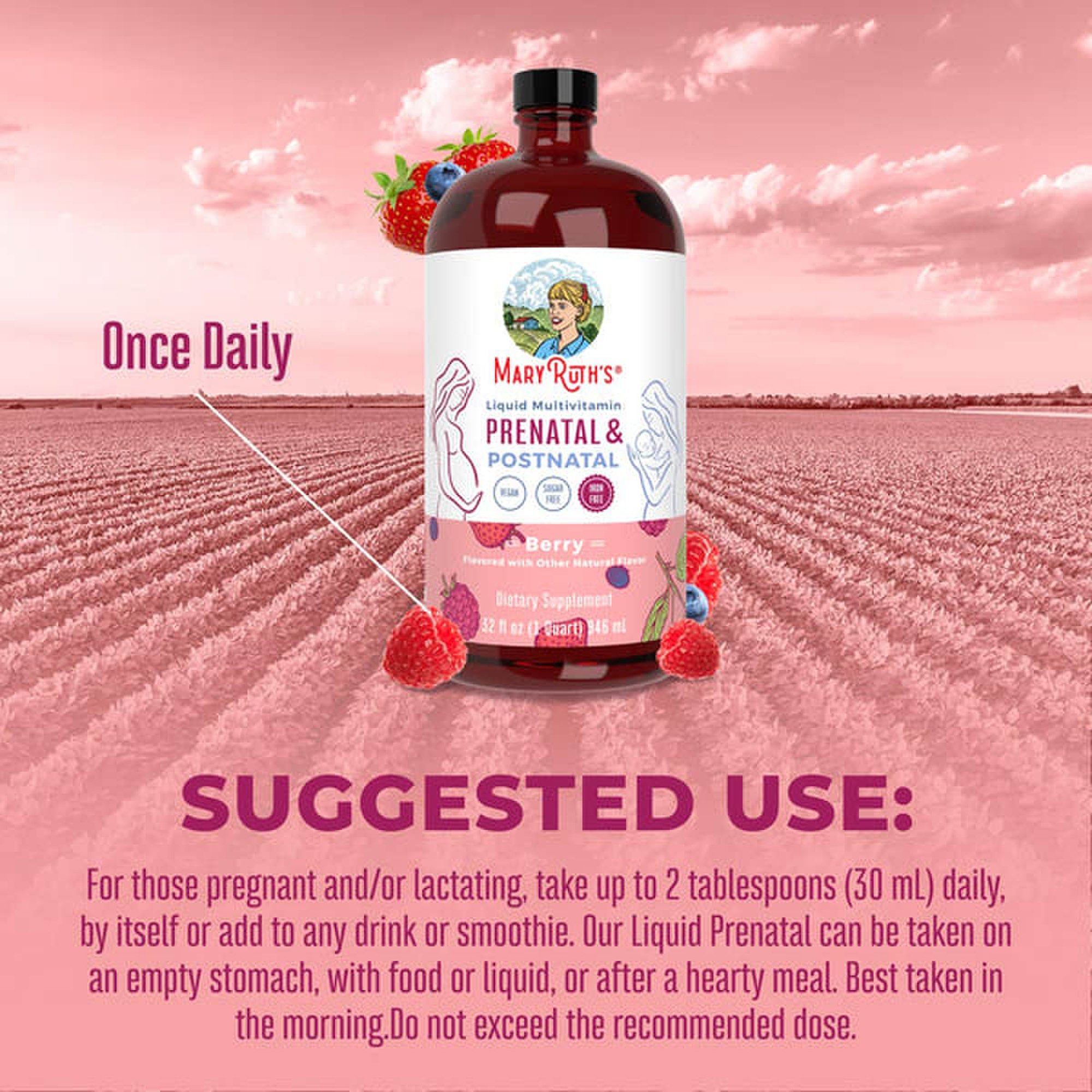 MRO MaryRuth LLC BL-WO-PPM-CV-SF-32Z-UN-02 - Mary Ruth's® Prenatal & Postnatal Liquid Multivitamin Liquid, Berry Flavor - 1/Each, 6/Case