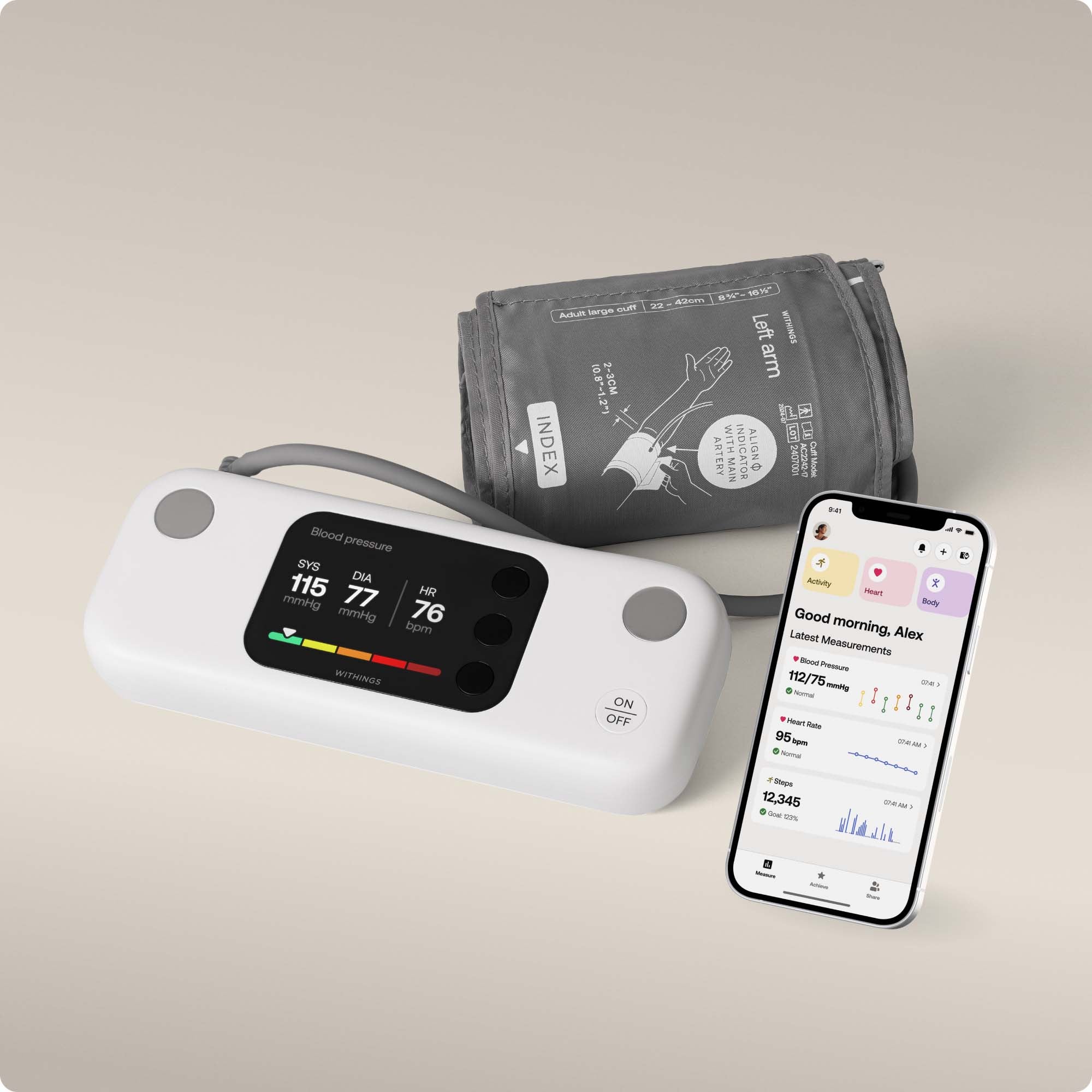 Withings Inc - WPM07-08-ALL-INT Digital Blood Pressure Monitor Smarthealth Adult Cuff Arm 20 to 40 cm Desk Model