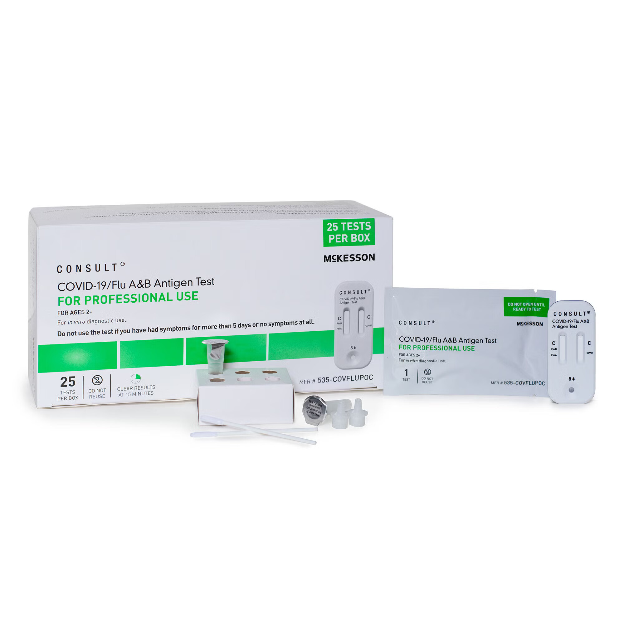 McKesson Brand - 535-COVFLUPOC Respiratory Test Kit McKesson Consult® COVID-19 / Flu A&B Antigen Test (Professional) 25 Tests CLIA Waived