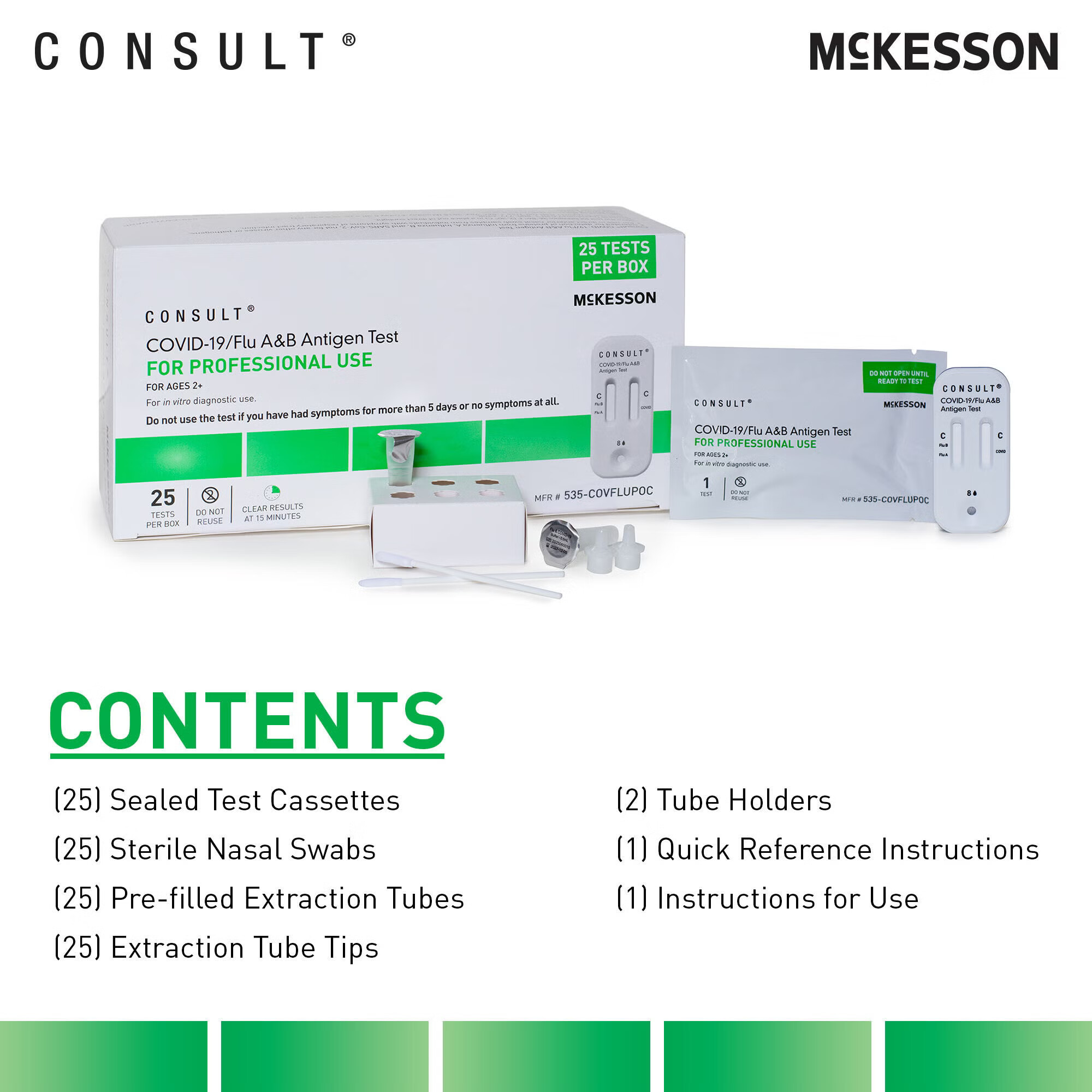 McKesson Brand - 535-COVFLUPOC Respiratory Test Kit McKesson Consult® COVID-19 / Flu A&B Antigen Test (Professional) 25 Tests CLIA Waived