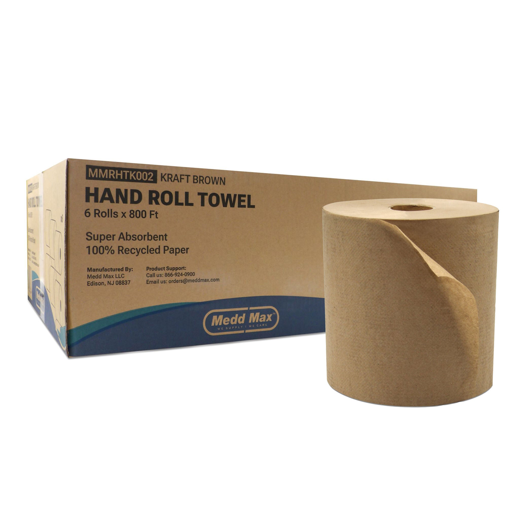 Medd Max LLC - MMRHTK002 Paper Towel Medd Max Hardwound Roll 7-3/4 Inch X 800 Foot