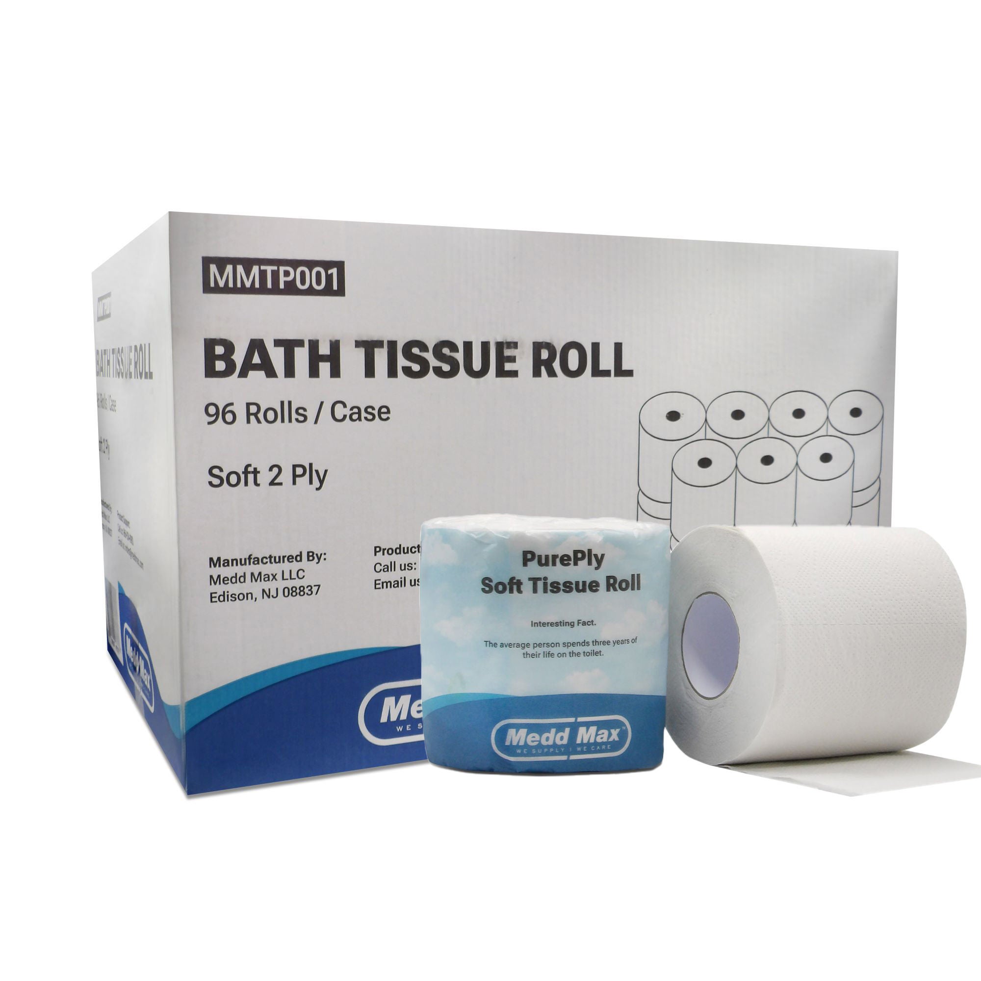 Medd Max LLC - MMTP001 Toilet Tissue Pure Ply White 2-Ply Standard Size Cored Roll 500 Sheets 4 X 4 Inch