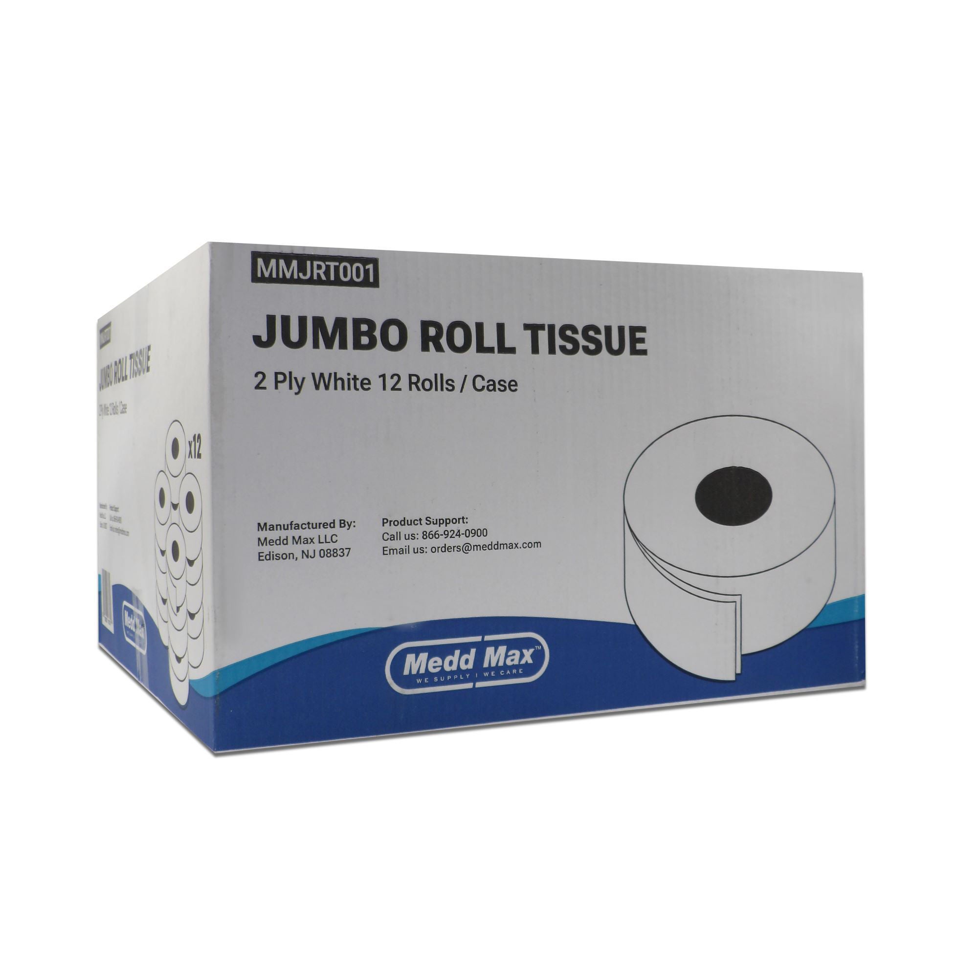 Medd Max LLC - MMJRT001 Toilet Tissue Medd Max White 2-Ply Jumbo Size Cored Roll Continuous Sheet 3-1/2 Inch X 1000 Foot