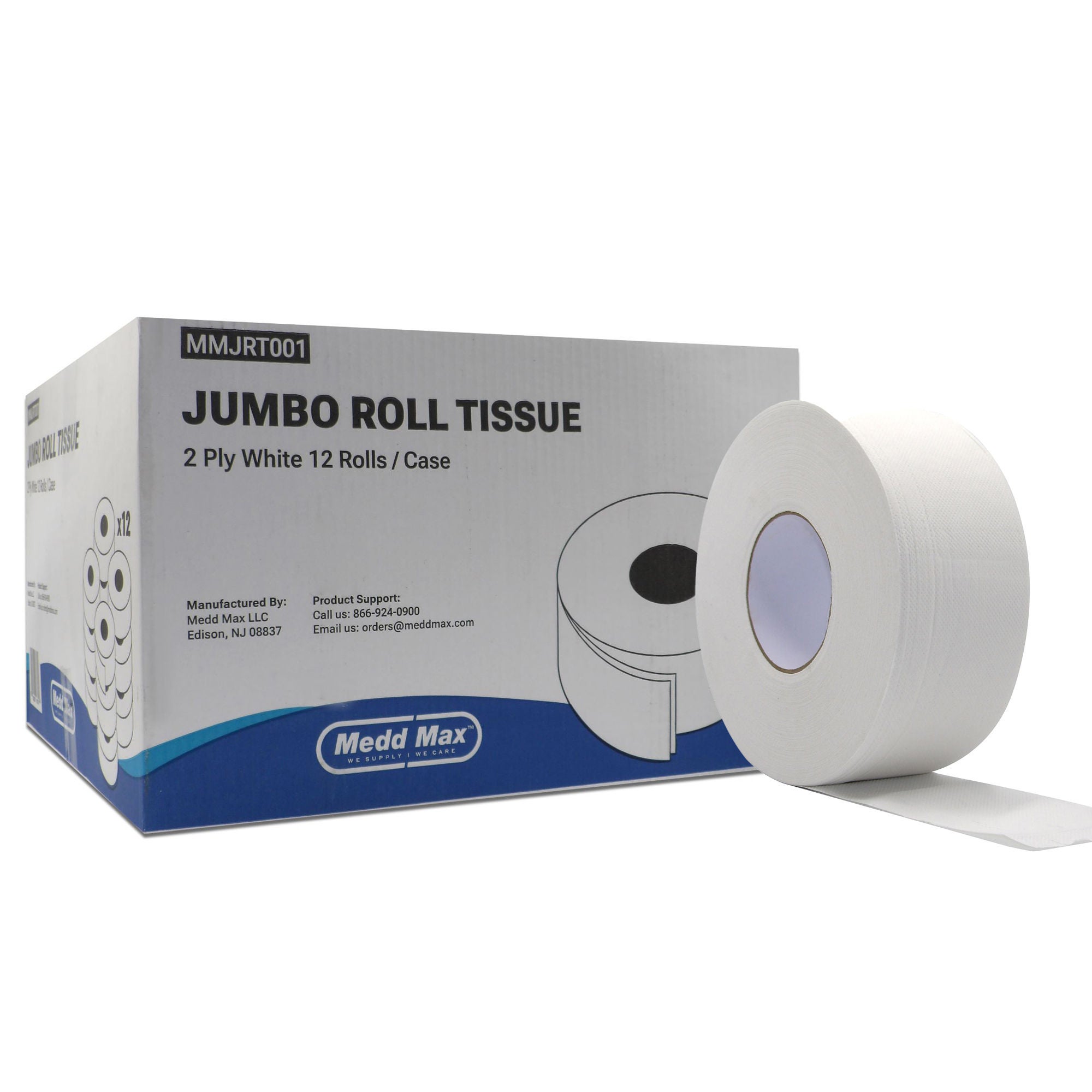 Medd Max LLC - MMJRT001 Toilet Tissue Medd Max White 2-Ply Jumbo Size Cored Roll Continuous Sheet 3-1/2 Inch X 1000 Foot