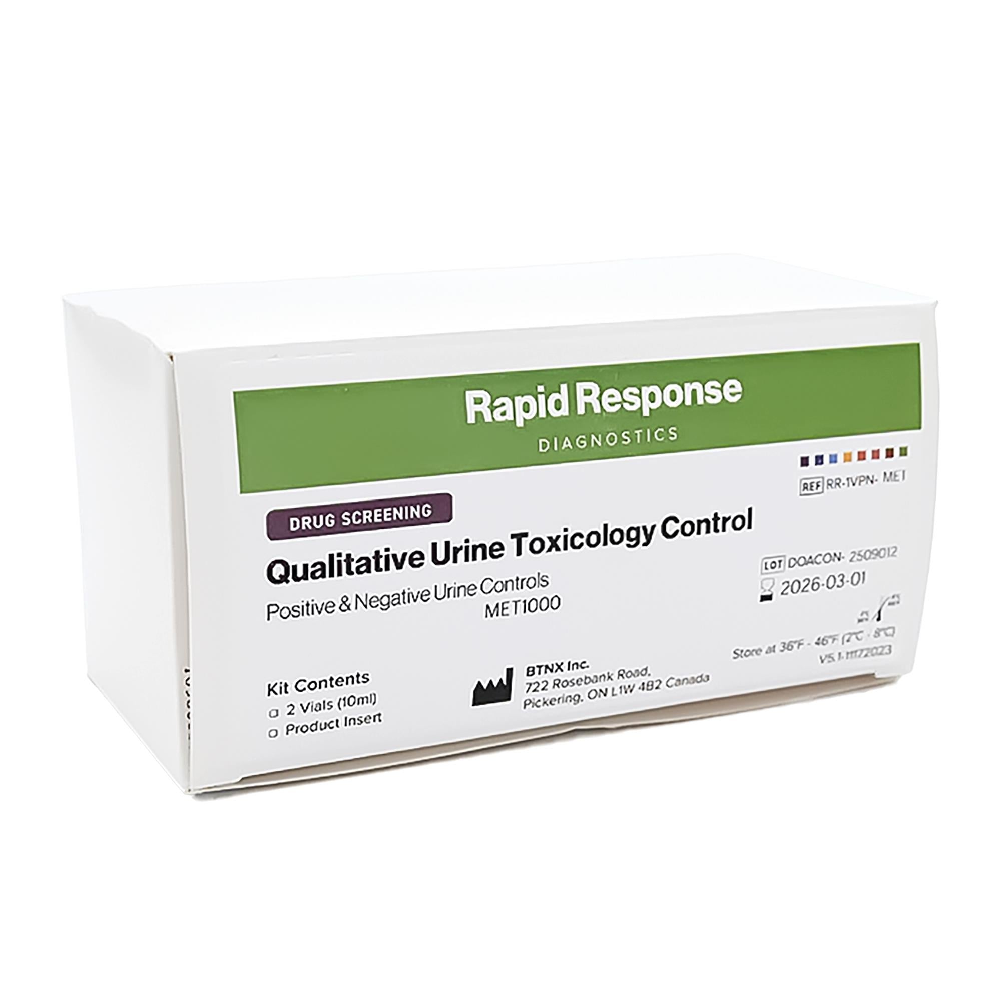 BTNX - RR-1VPN-3.4 Control Set Rapid Response® Qualitative Urine Toxicology (3.4) Positive Level / Negative Level 2 X 10 mL
