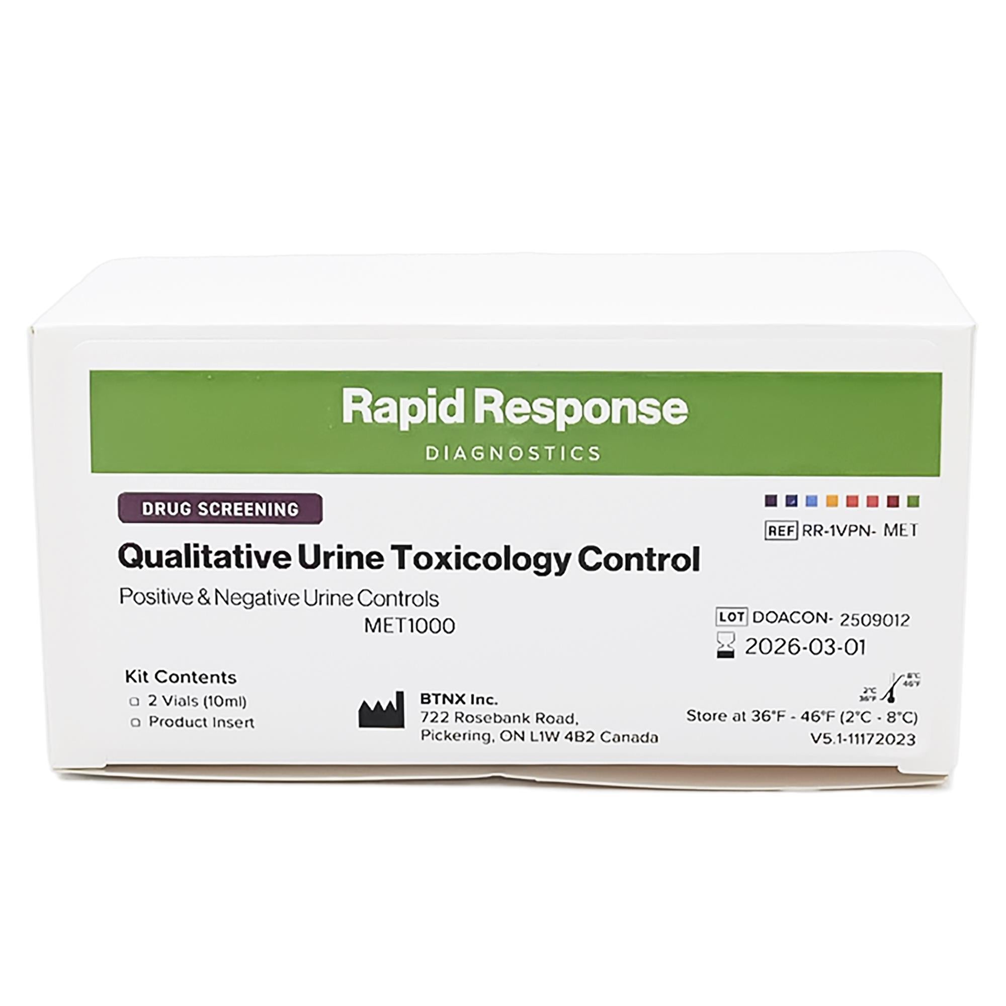 BTNX - RR-1VPN-12.1 Control Set Rapid Response® Qualitative Urine Toxicology (12.1) Positive Level / Negative Level 2 X 10 mL