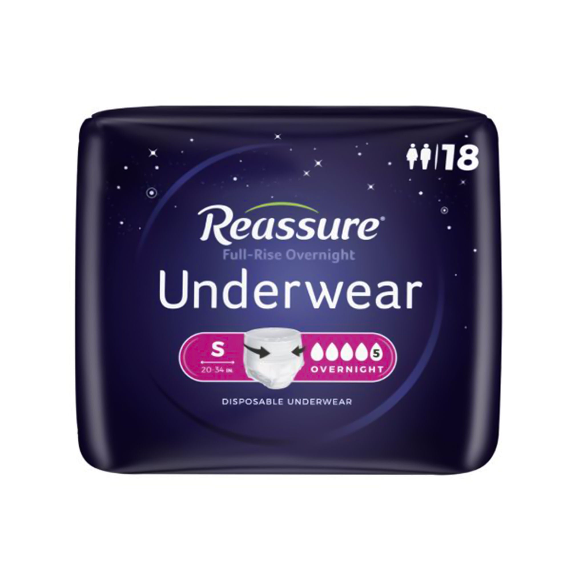 Attends Healthcare Products - REG-2126 Absorbent Underwear Reassure® Full-Rise Overnight Pull On with Tear Away Seams Adult Small Unisex Disposable Heavy Absorbency