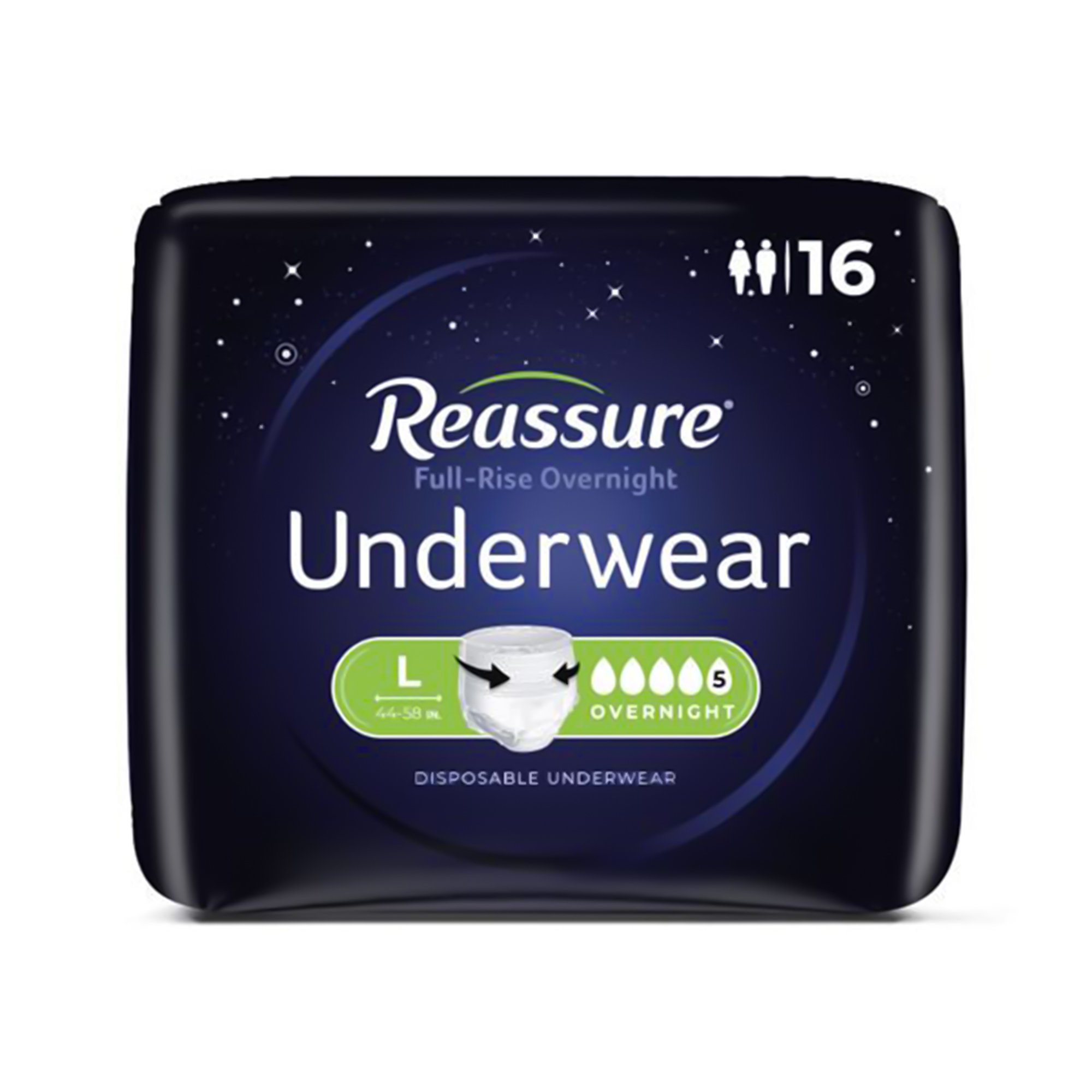 Attends Healthcare Products REG-2127 - Reassure® Full-Rise Overnight Absorbent Underwear, Heavy Absorbency, Large - 16/Bag, 64/Case