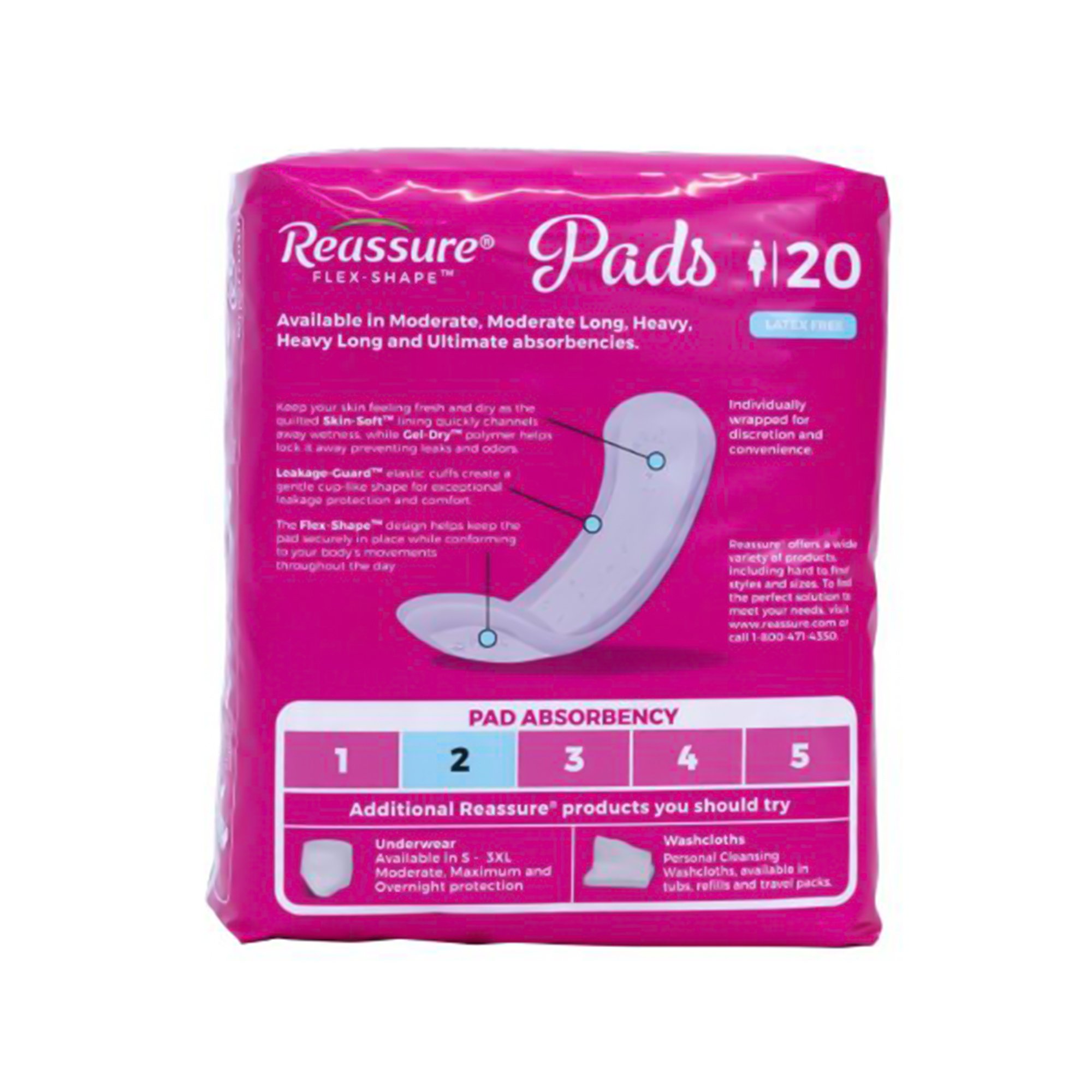 Attends Healthcare Products RES-0017 - Reassure® Flex-Shape Pad™ for Moderate Incontinence, One Size Fits Most - 20/Bag, 180/Case