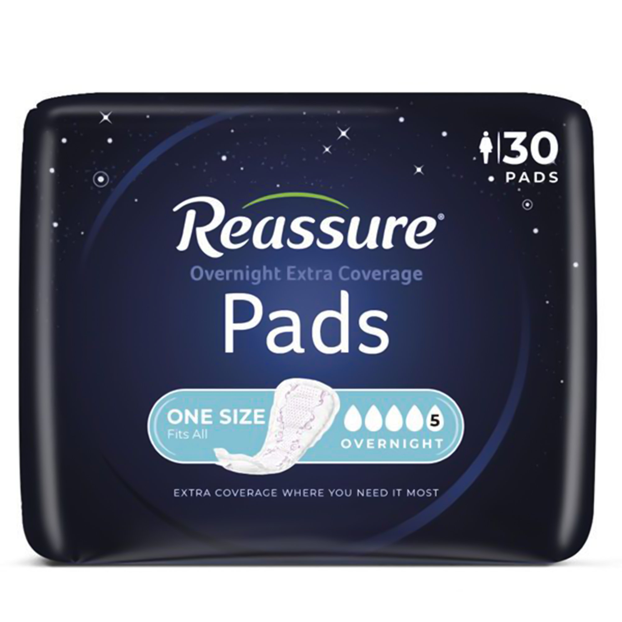 Attends Healthcare Products REA-0131 - Reassure® Overnight Extra Coverage Pads, 7.5 x 14.5 Inch, Heavy Absorbency - 30/Bag, 120/Case