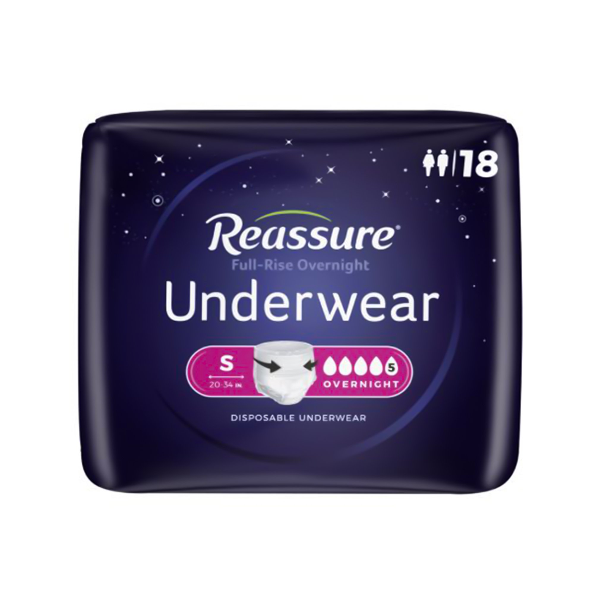 Attends Healthcare Products REG-2126 - Reassure® Full-Rise Overnight Absorbent Underwear, Heavy Absorbency, Small - 18/Bag, 72/Case
