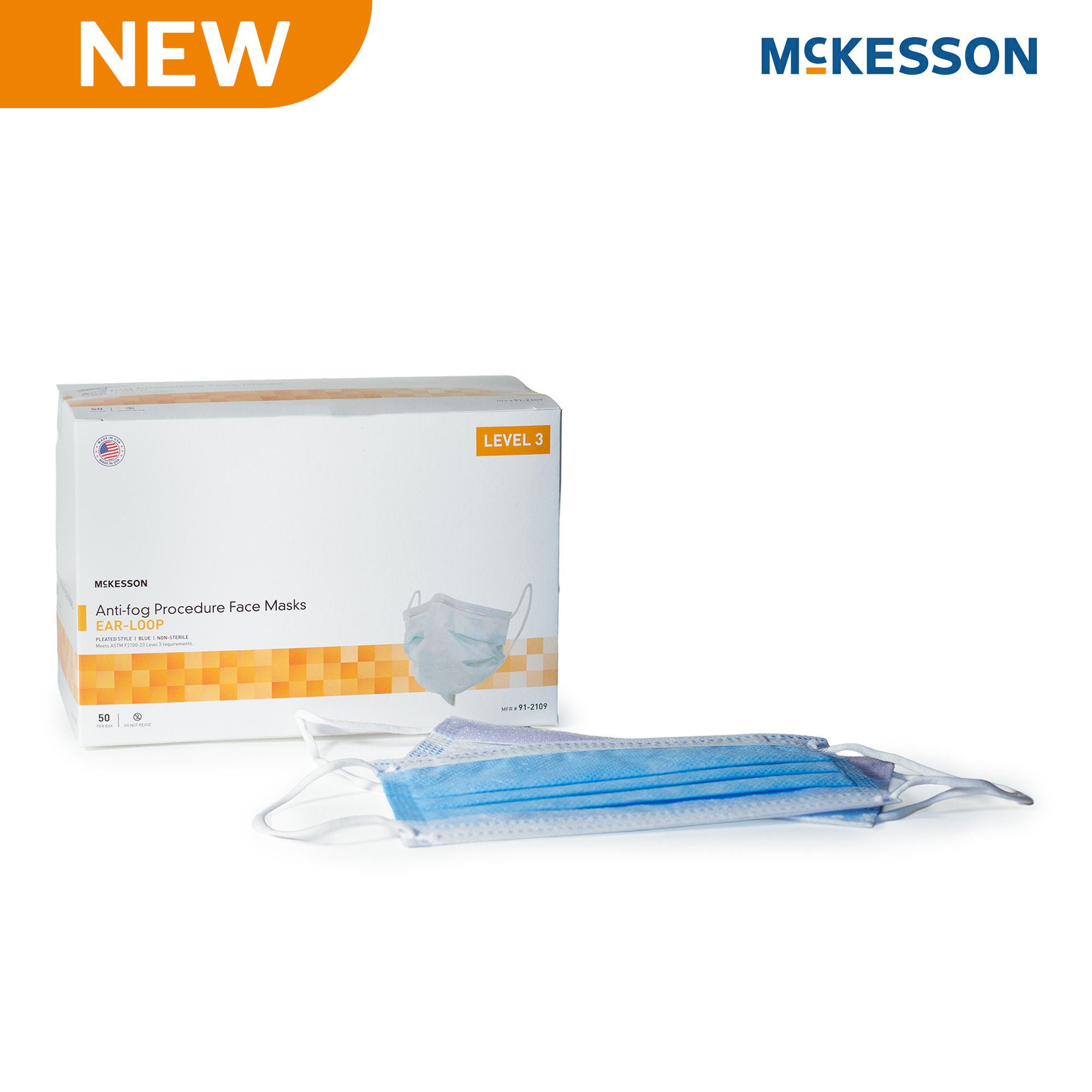 McKesson Brand - 91-2109 Procedure Mask McKesson Anti-fog Foam ASTM Level 3 Earloops One Size Fits Most