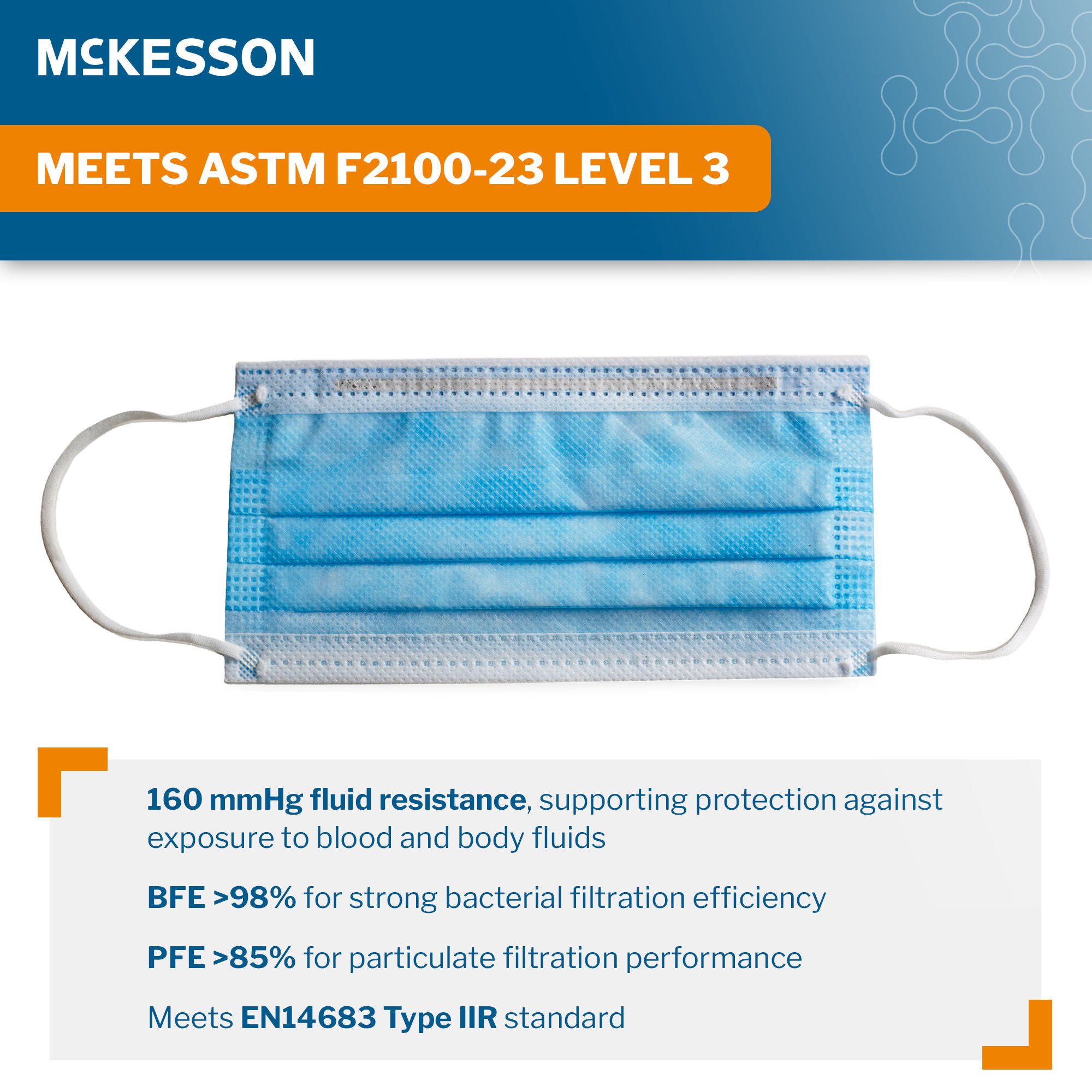 McKesson Brand - 91-2109 Procedure Mask McKesson Anti-fog Foam ASTM Level 3 Earloops One Size Fits Most