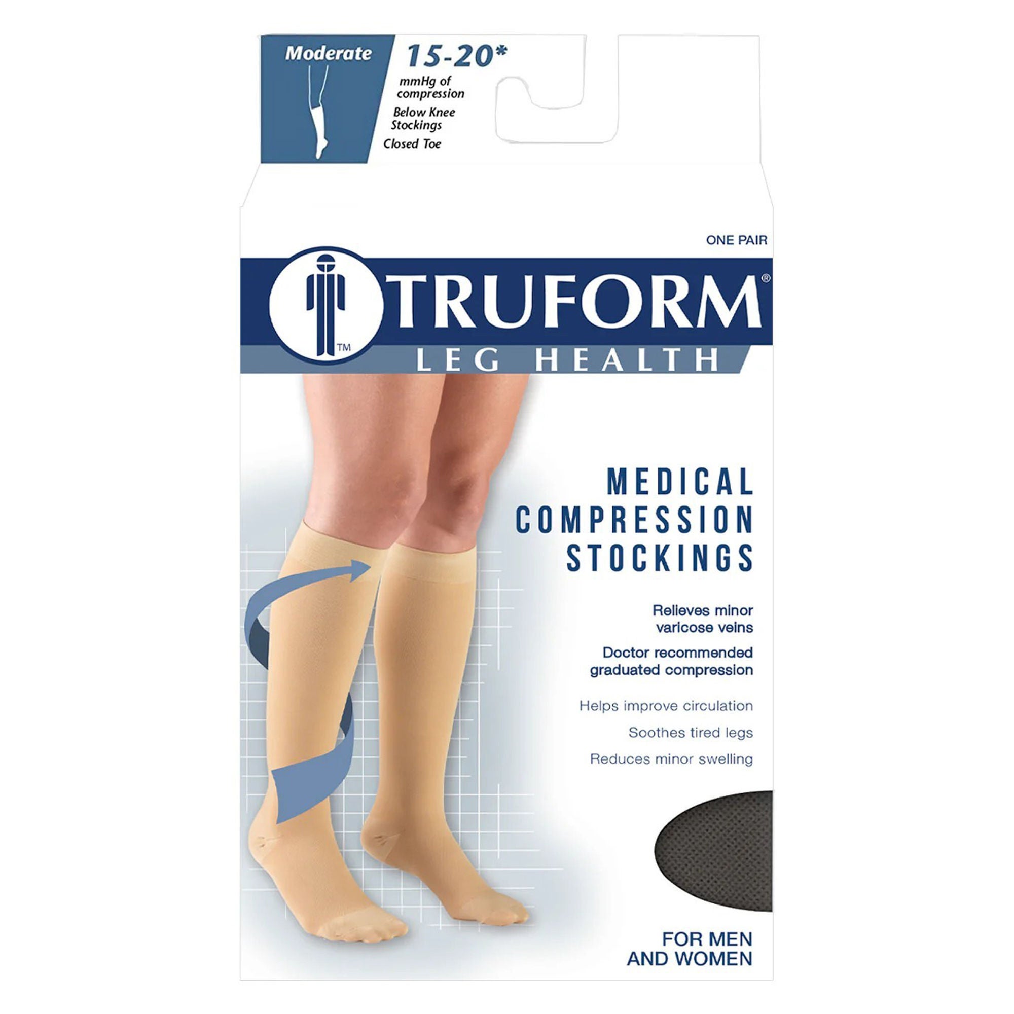 Truform - 8875BL-LG Compression Stocking Truform Knee High Large Black Closed Toe