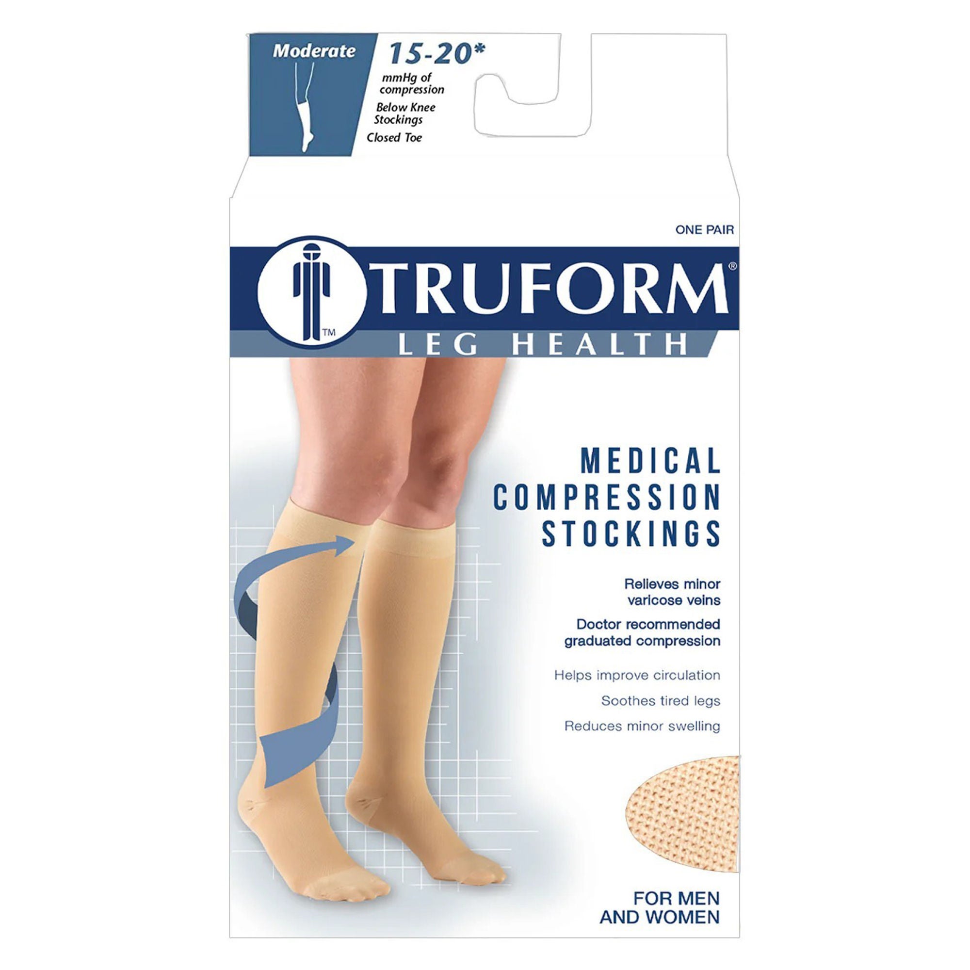 Truform - 8875BG-L Compression Stocking Truform Knee High Large Beige Closed Toe