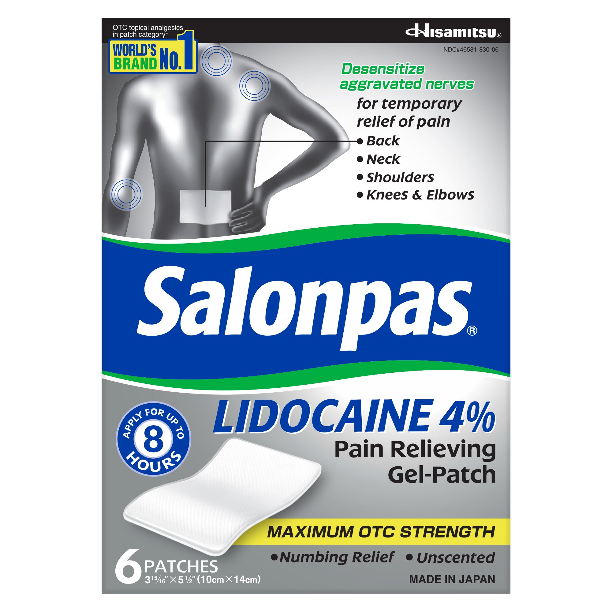 Emerson Healthcare LC-836 - Salonpas® Lidocaine 4% Pain Relieving Gel-Patches Maximum Strength - 3/Pack, 36/Case