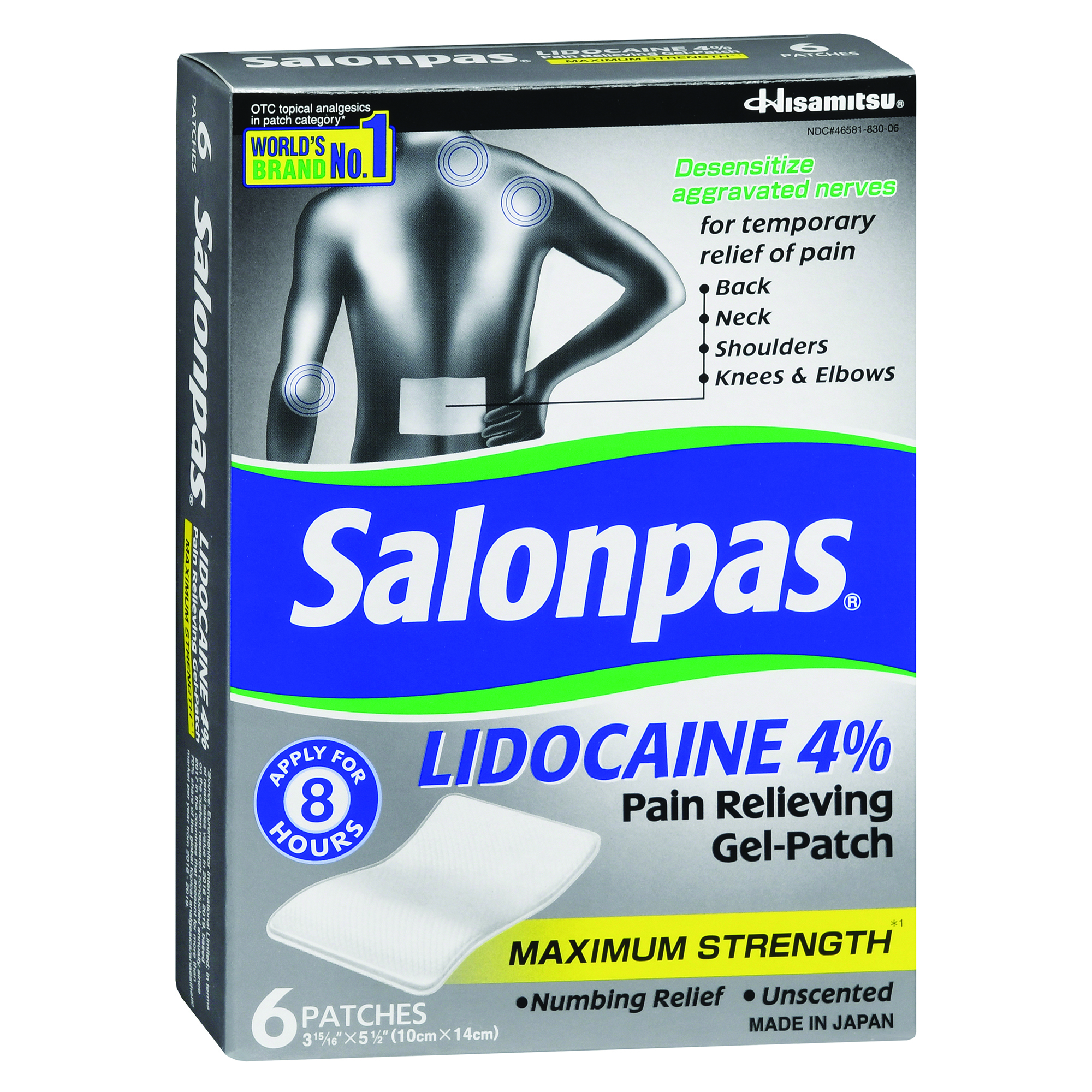 Emerson Healthcare LC-836 - Salonpas® Lidocaine 4% Pain Relieving Gel-Patches Maximum Strength - 3/Pack, 36/Case