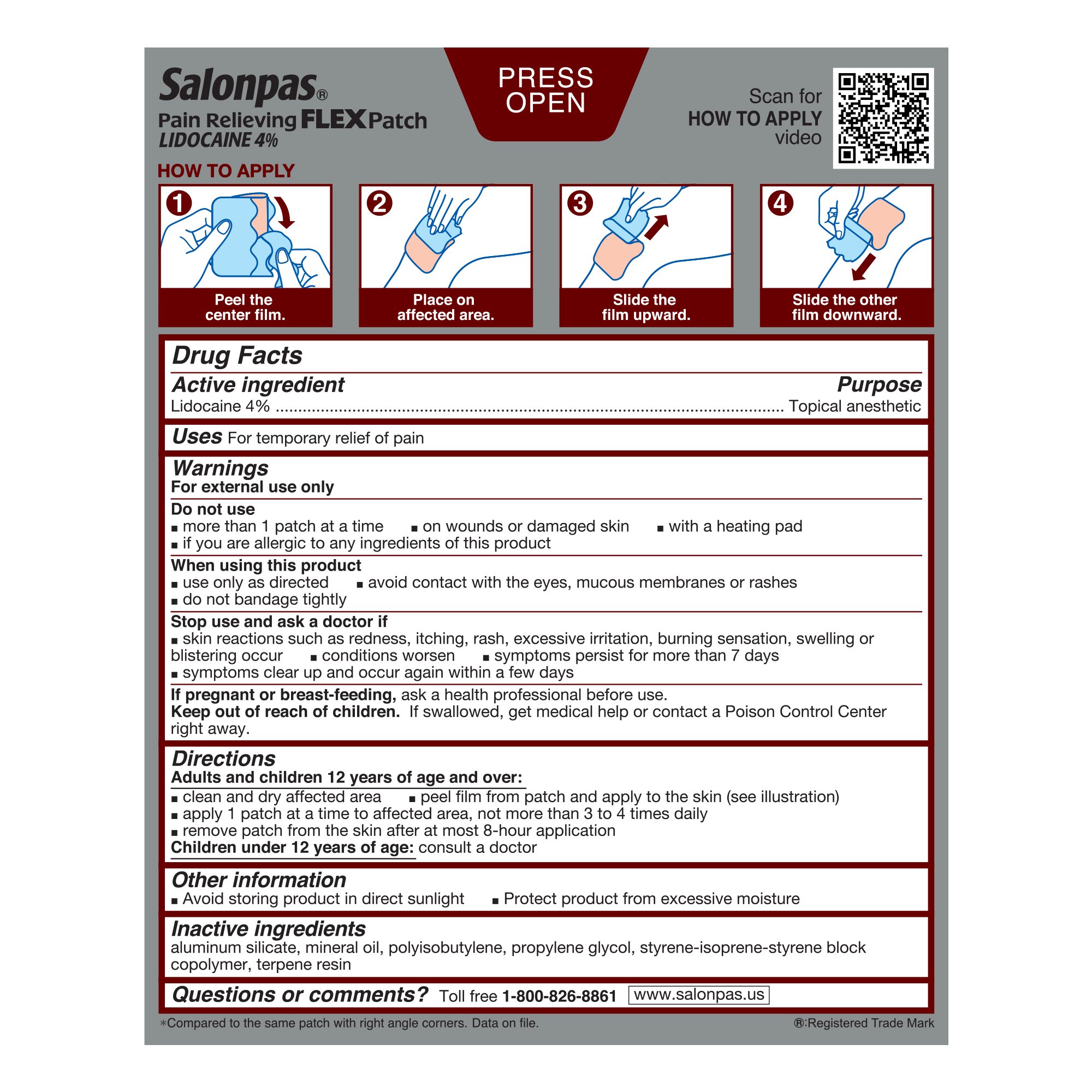 Emerson Healthcare LCF-007 - Salonpas® Lidocaine Topical Pain Relief Patch - 5/Pack, 40/Case
