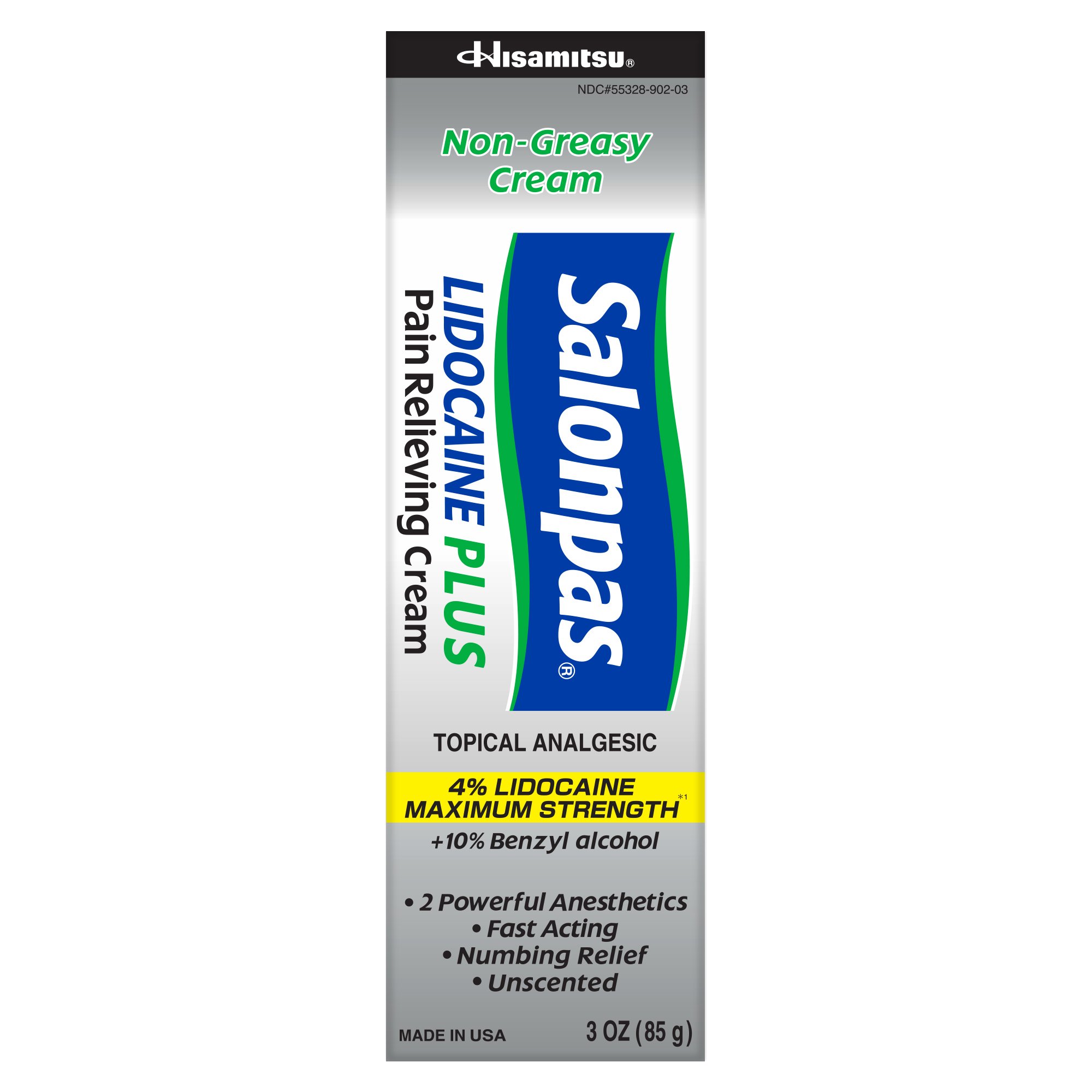 Emerson Healthcare HA-203 - Salonpas Lidocaine 4% Plus Pain Relieving Cream, 3-ounce Tube - 3/Pack, 36/Case