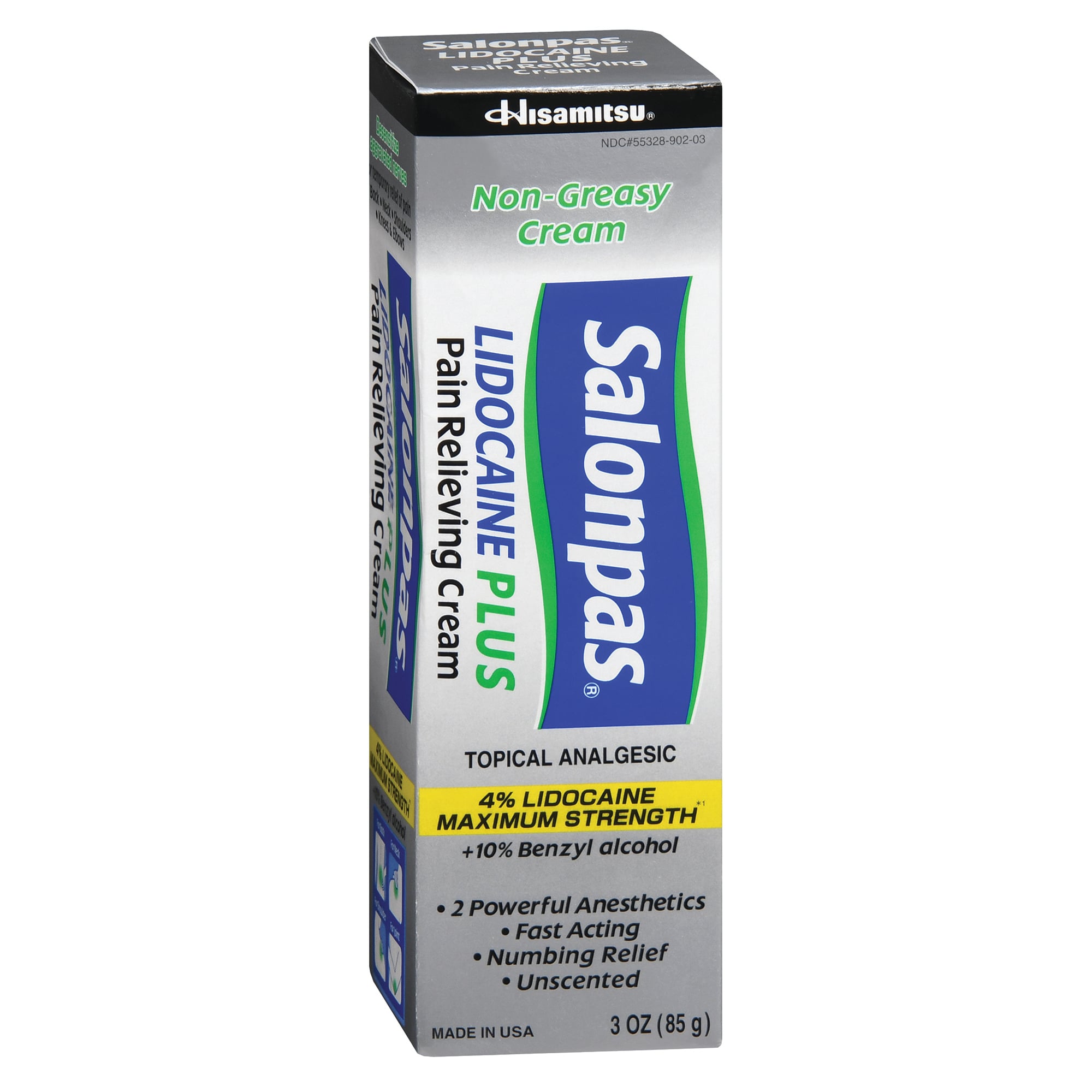 Emerson Healthcare HA-203 - Salonpas Lidocaine 4% Plus Pain Relieving Cream, 3-ounce Tube - 3/Pack, 36/Case