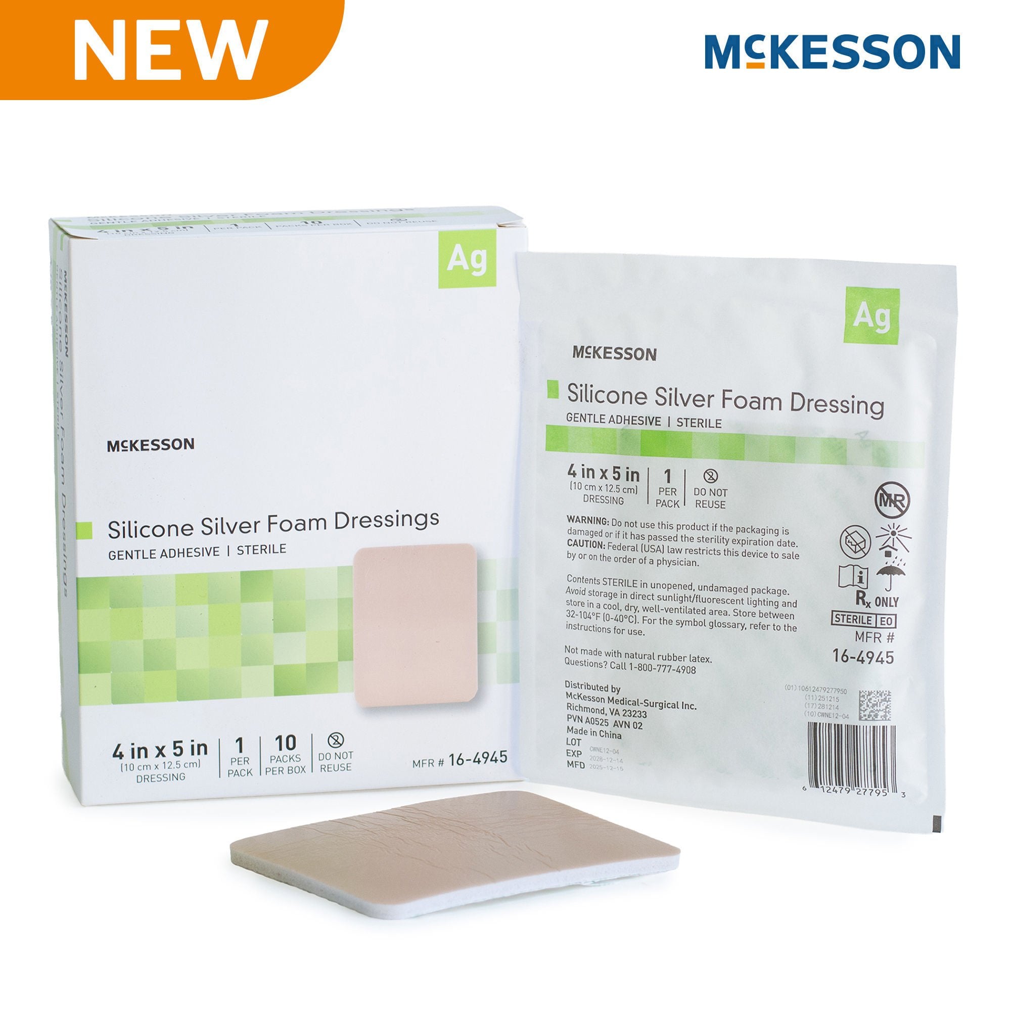 McKesson Brand - 16-4945 Silver Foam Dressing McKesson Rectangle Sterile