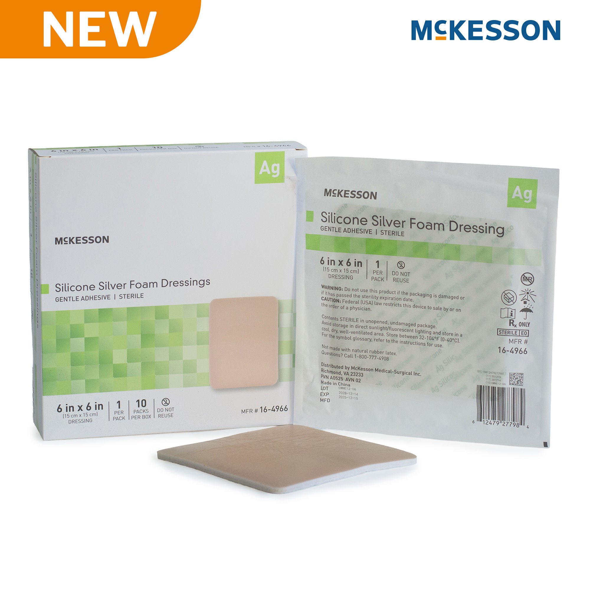 McKesson Brand - 16-4966 Silver Foam Dressing McKesson Square Sterile