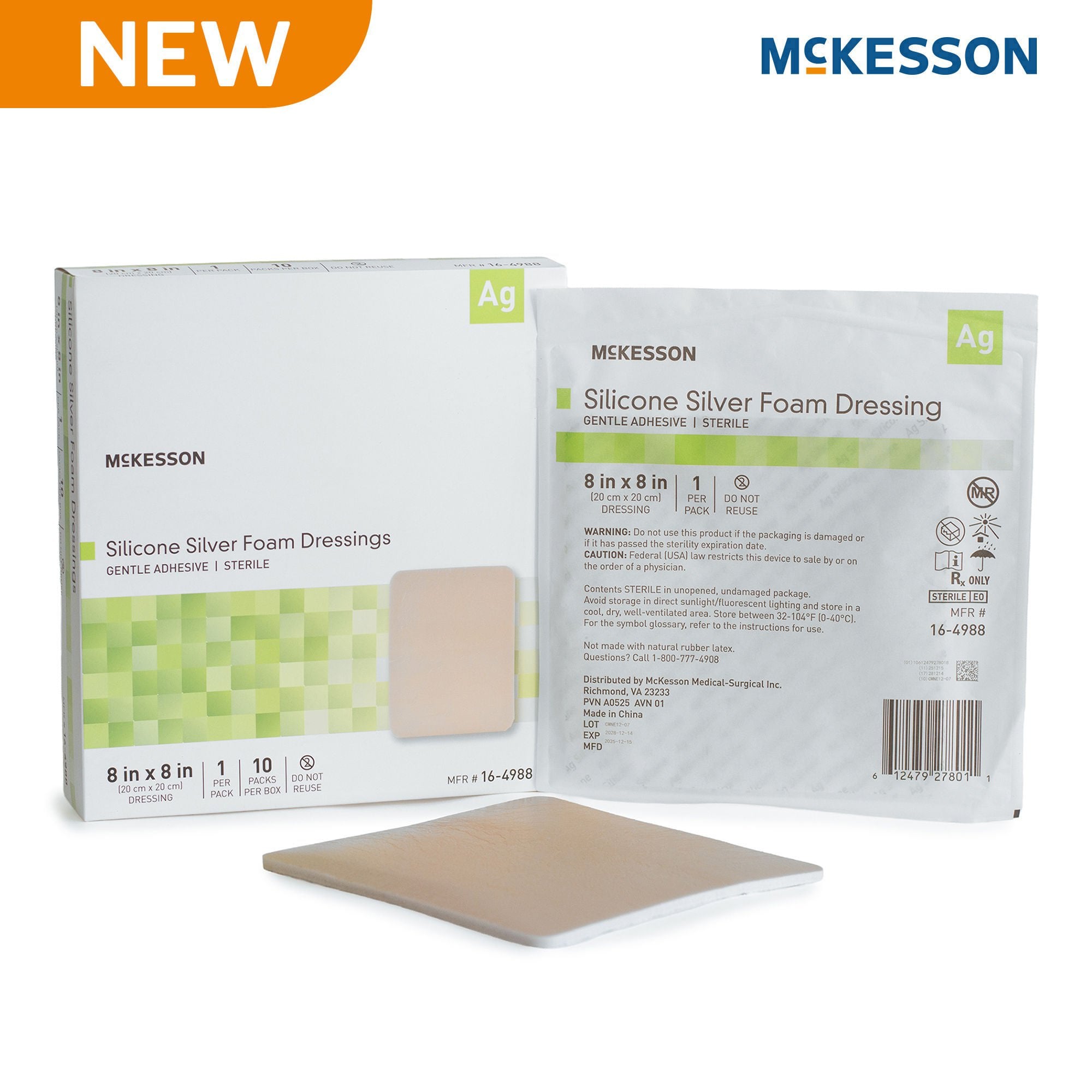 McKesson Brand - 16-4988 Silver Foam Dressing McKesson Square Sterile