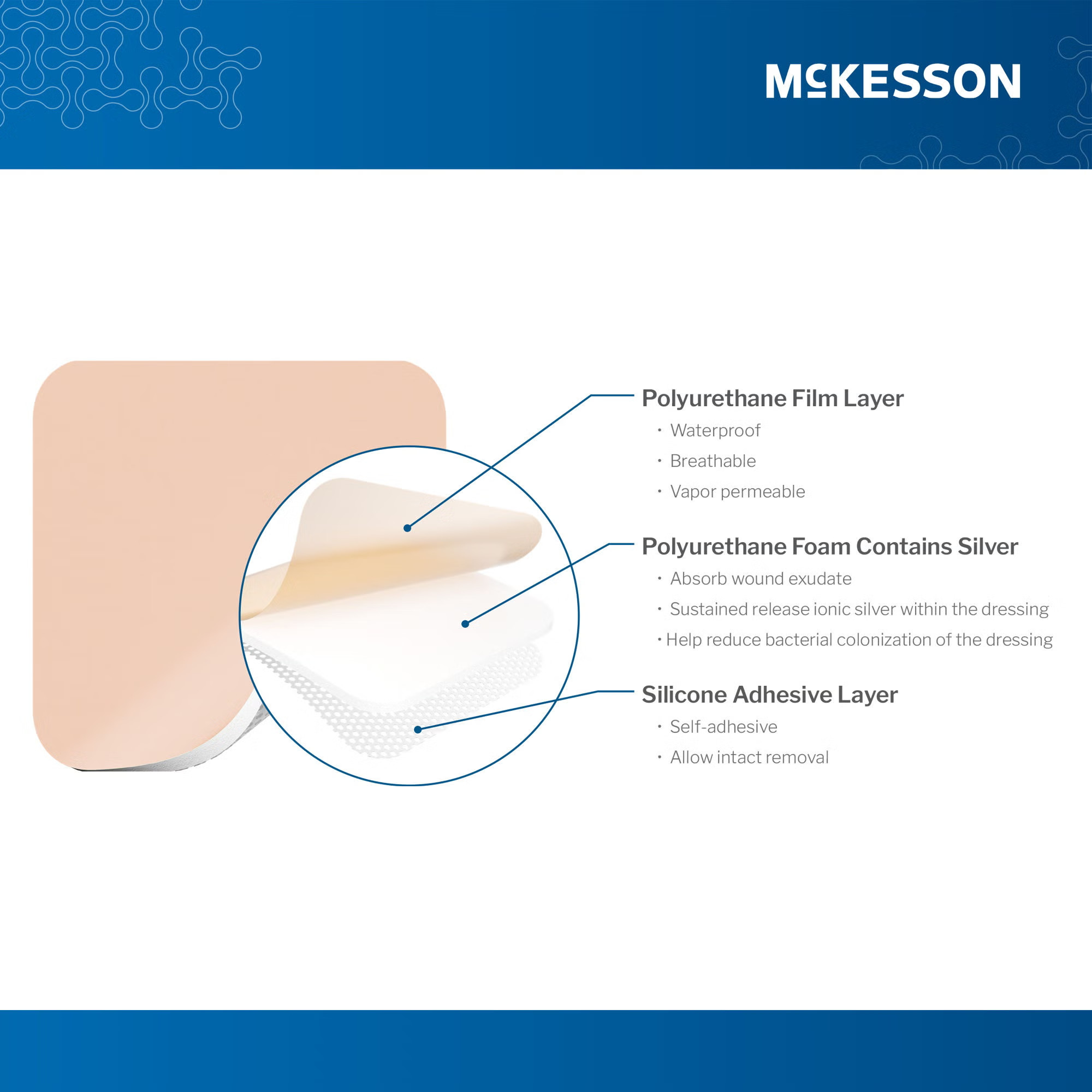 McKesson Brand - 16-4988 Silver Foam Dressing McKesson Square Sterile