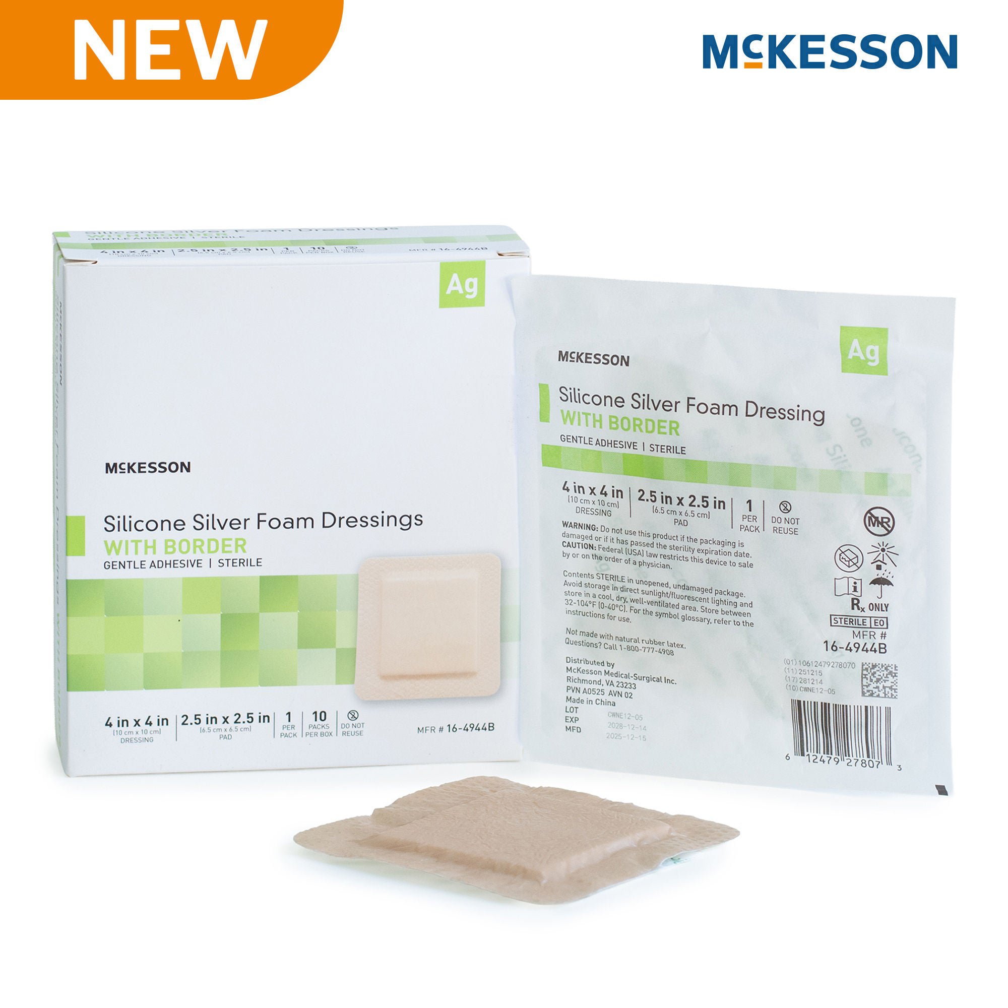 McKesson Brand - 16-4944B Silver Foam Dressing McKesson Square Sterile