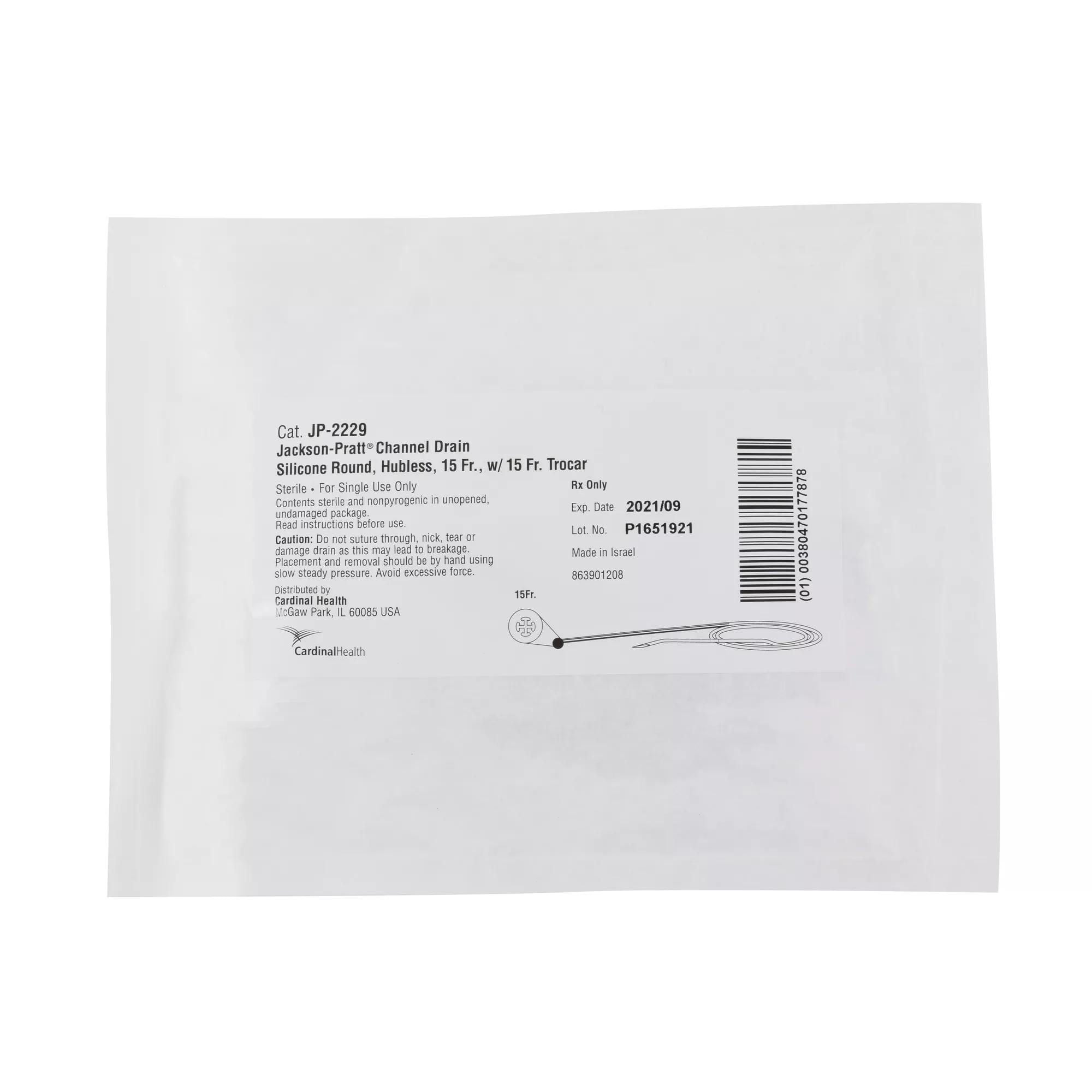 Cardinal - JP-2227 Wound Drain Tube Jackson-Pratt® Round Hubless Type With Trocar 4 Channel Type 10 Fr. Size Sterile