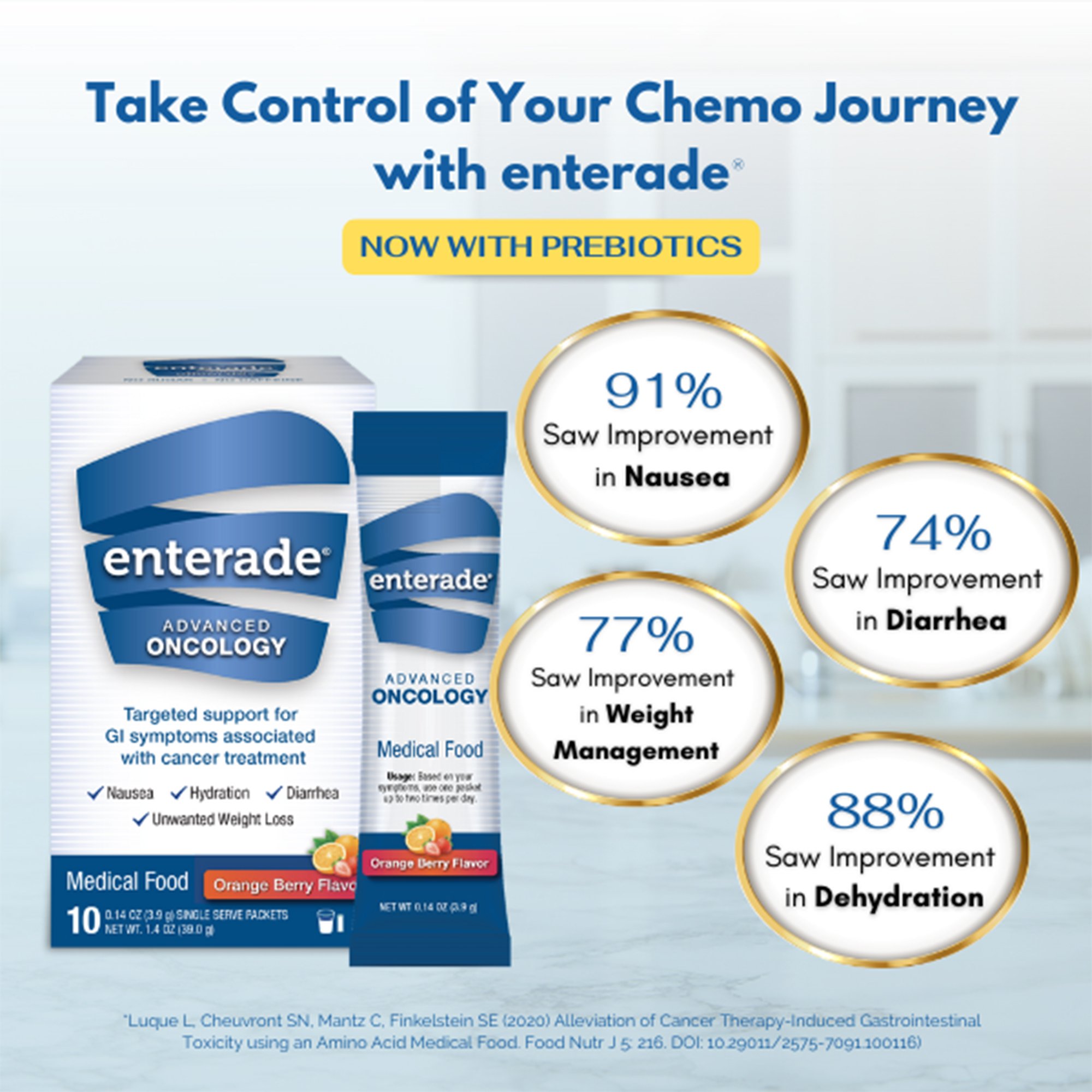AmiLyfe Bioscience LLC 20850052516233 - enterade® Advanced Oncology Formula, Orange-Berry, Single Serve Packets - 8/Case
