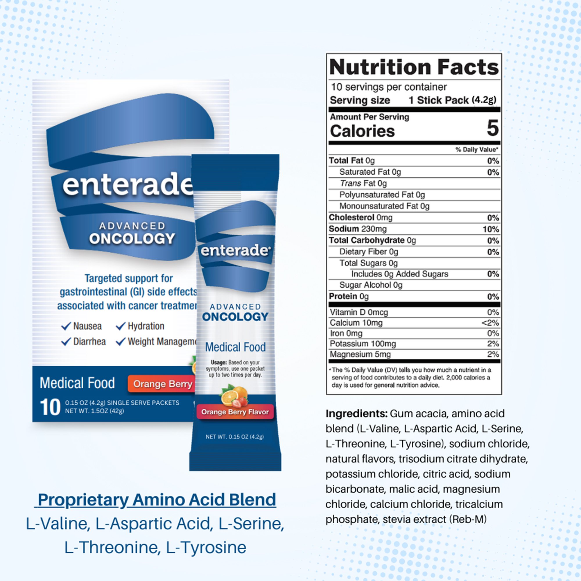 AmiLyfe Bioscience LLC 20850052516233 - enterade® Advanced Oncology Formula, Orange-Berry, Single Serve Packets - 8/Case