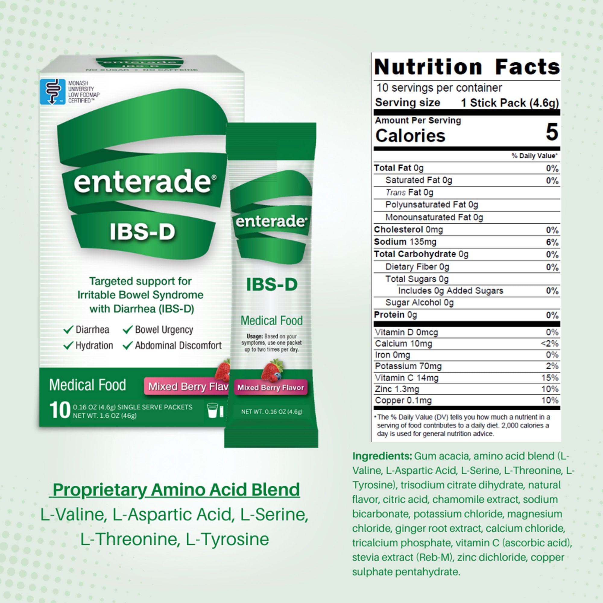AmiLyfe Bioscience LLC 20850052516295 - enterade® IBS-D Dietary Support Medical Food, Mixed Berry, Single Serve Packets - 8/Case