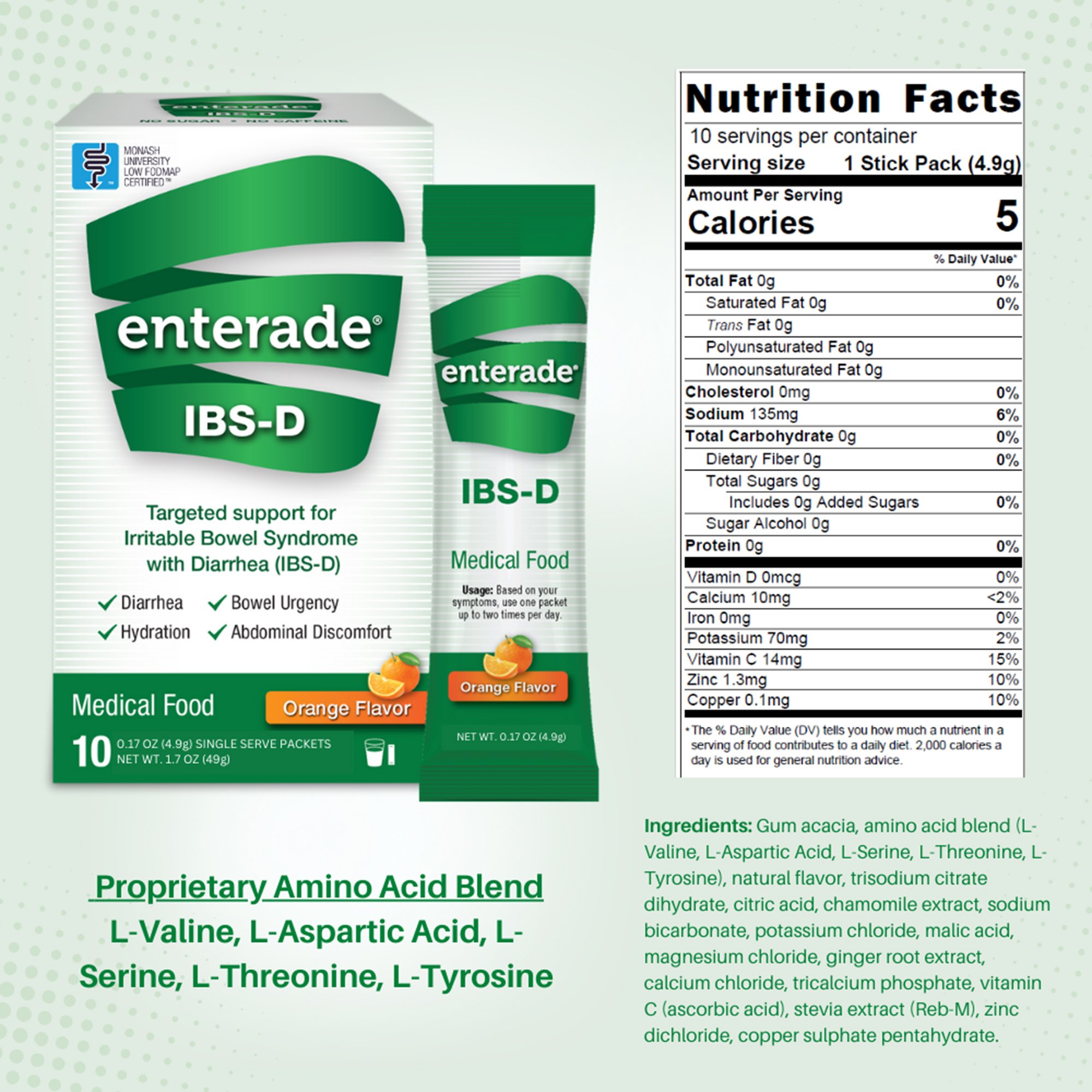 AmiLyfe Bioscience LLC 20850052516301 - enterade® IBS-D Dietary Support Medical Food, Orange, Single Serve Packets - 8/Case