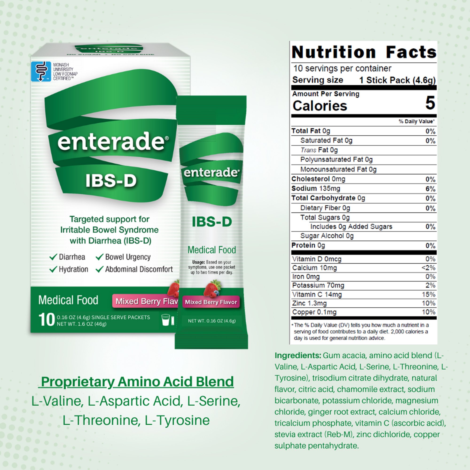AmiLyfe Bioscience LLC 40850052516008 - enterade® IBS-D Dietary Support Medical Food, Mixed Berry, Single Serve Packets - 24/Case