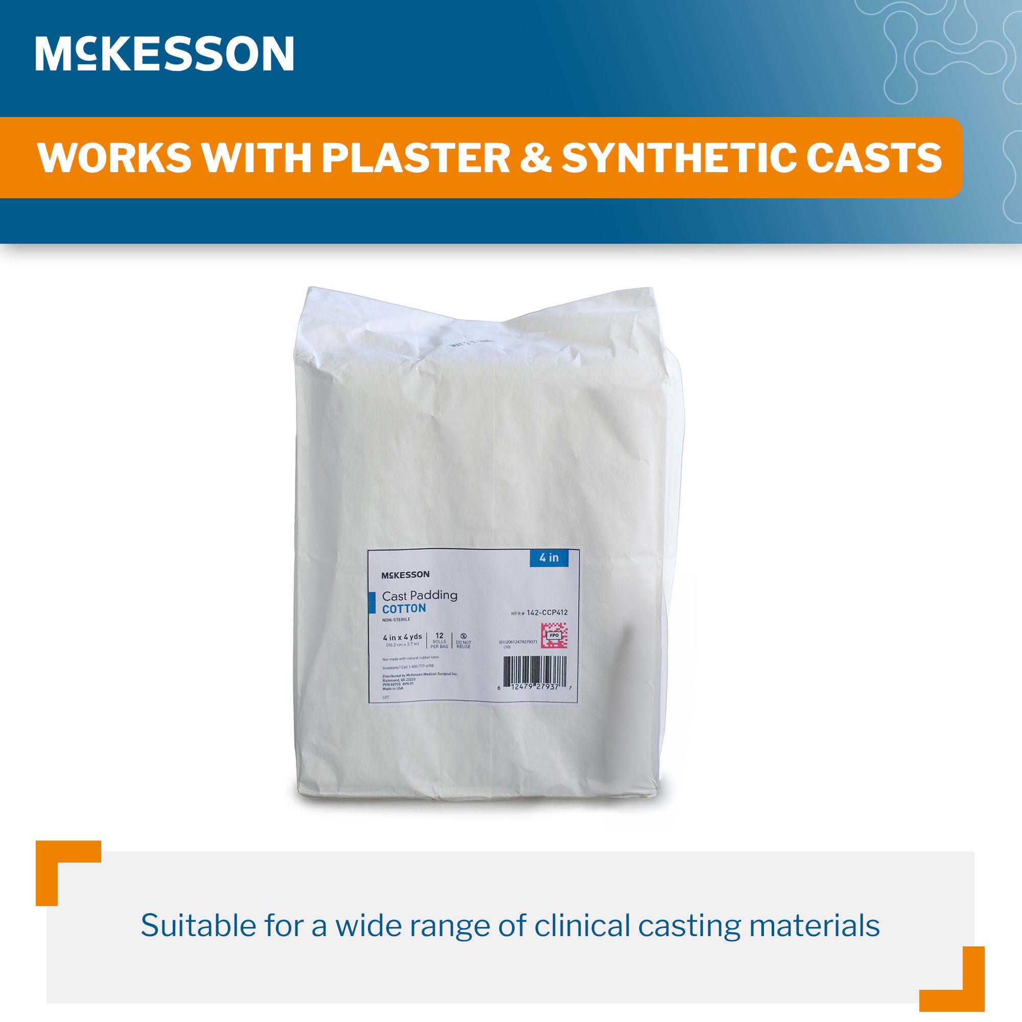 McKesson Brand - 142-CCP412 Cast Padding Undercast McKesson 4 Inch X 4 Yard Cotton NonSterile