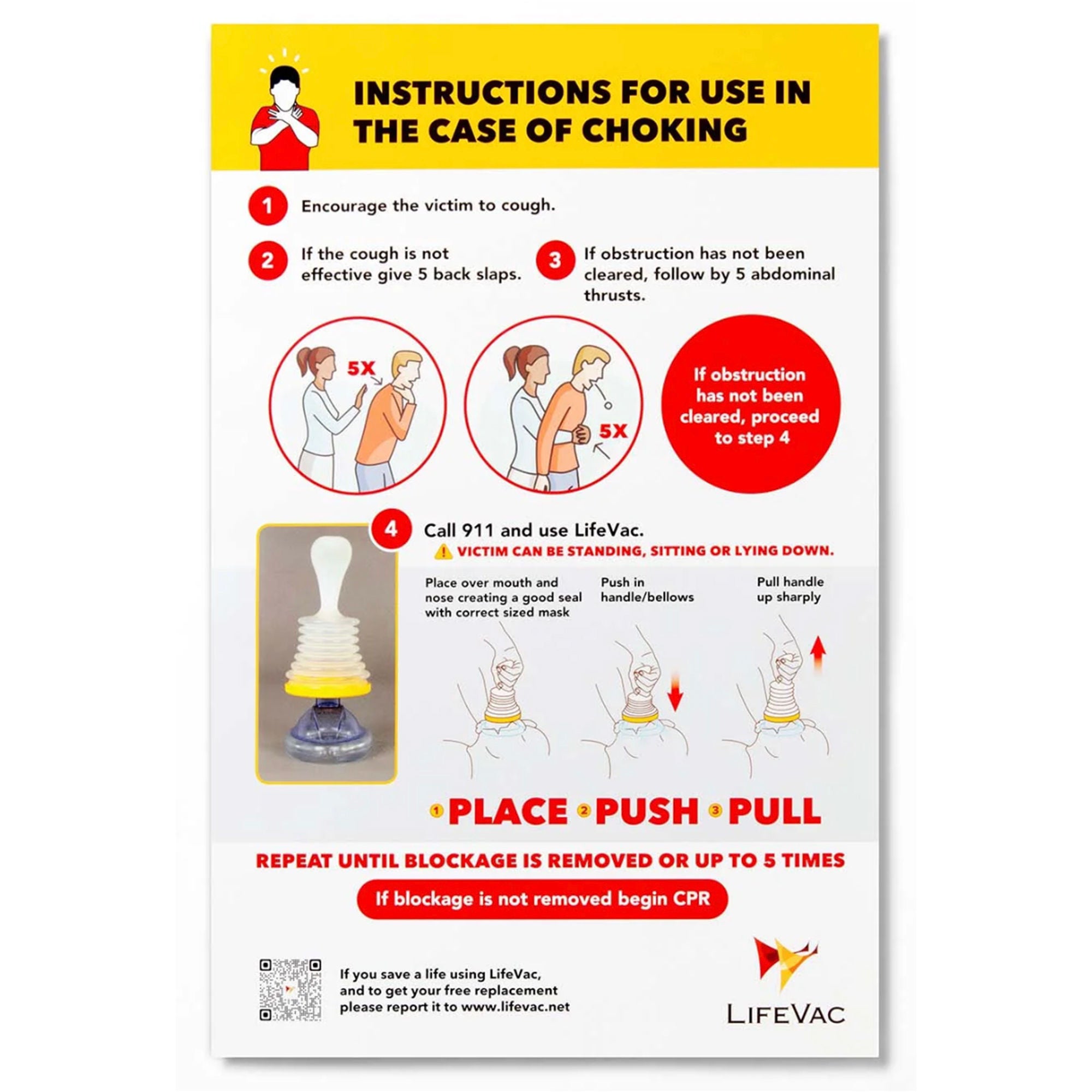 LifeVac LLC - LVCP-1 Poster LifeVac® Instructional 11 X 17 Inch Wall / Door / Frame Laminated