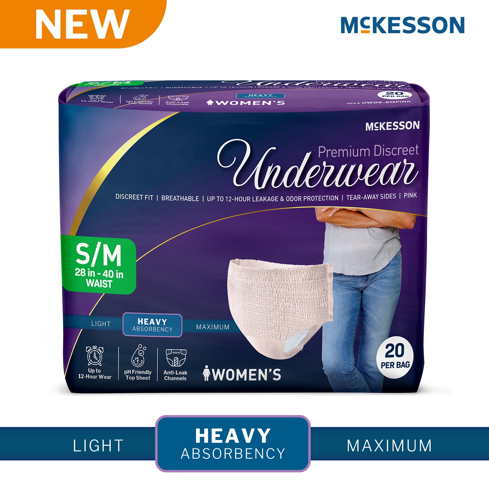 McKesson Brand UWDS-SMPINK - McKesson Premium Discreet Underwear for Women, Heavy Absorbency, Small/Medium - 20/Bag, 80/Case