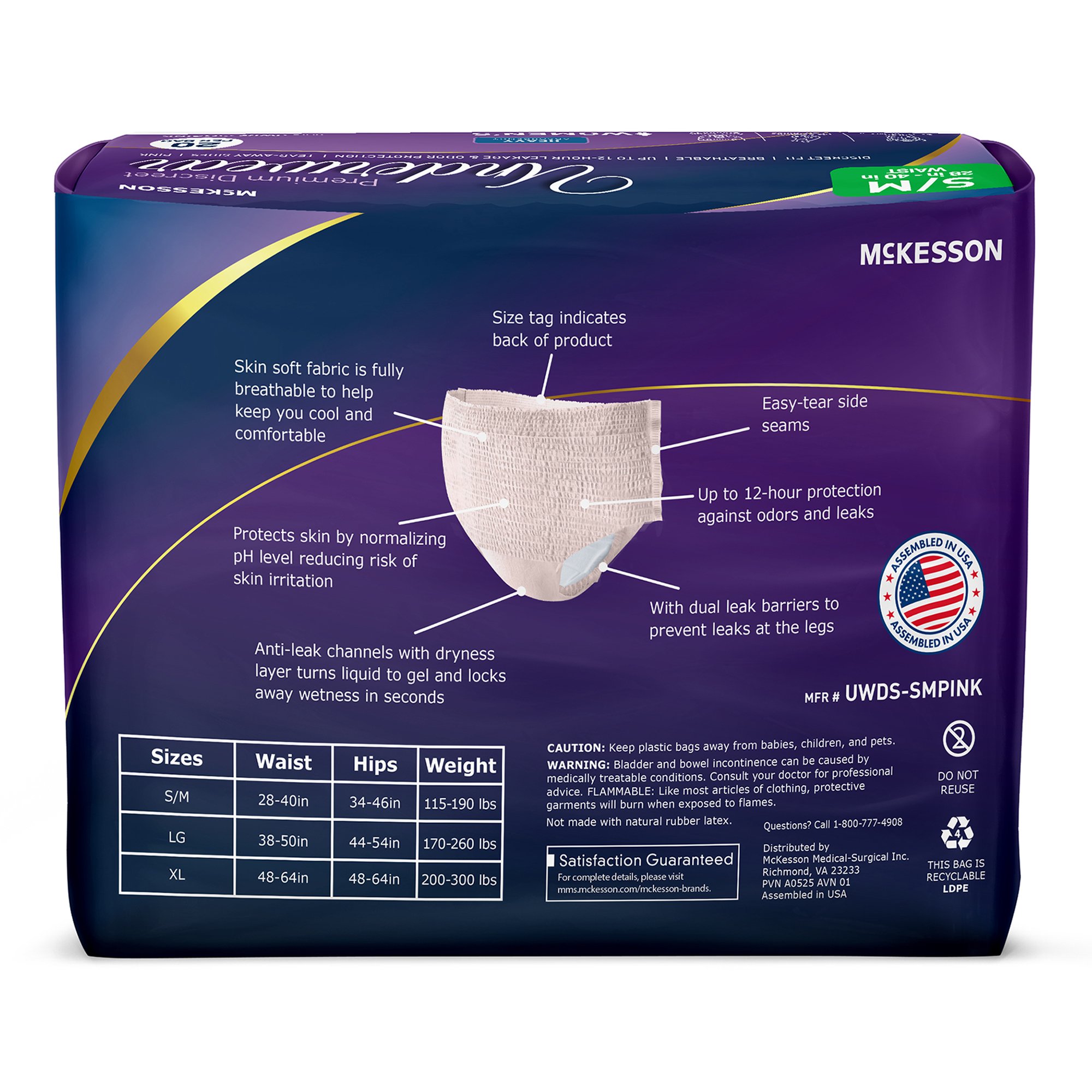 McKesson Brand UWDS-SMPINK - McKesson Premium Discreet Underwear for Women, Heavy Absorbency, Small/Medium - 20/Bag, 80/Case