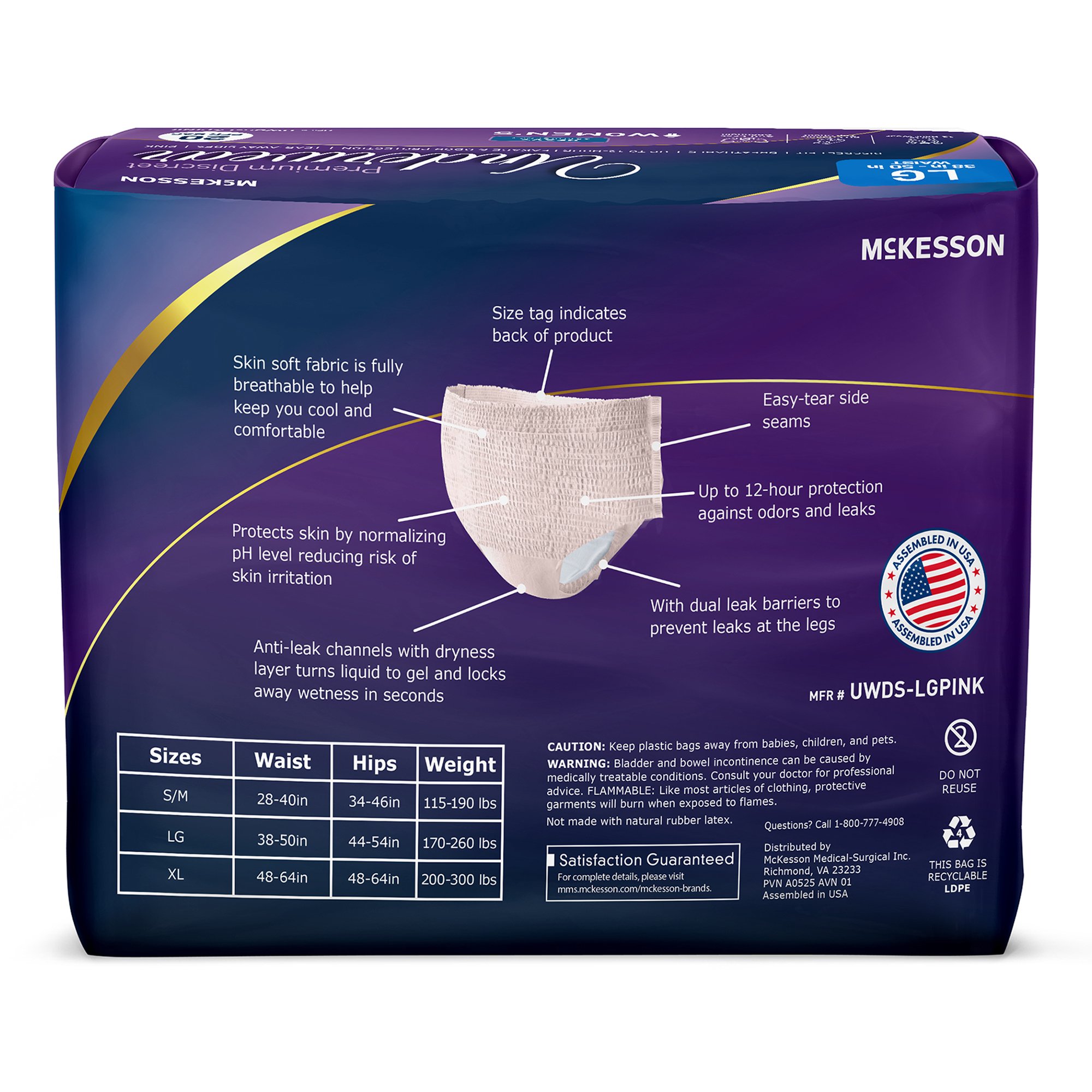 McKesson Brand UWDS-LGPINK - McKesson Premium Discreet Underwear for Women, Heavy Absorbency, Large - 20/Bag, 80/Case