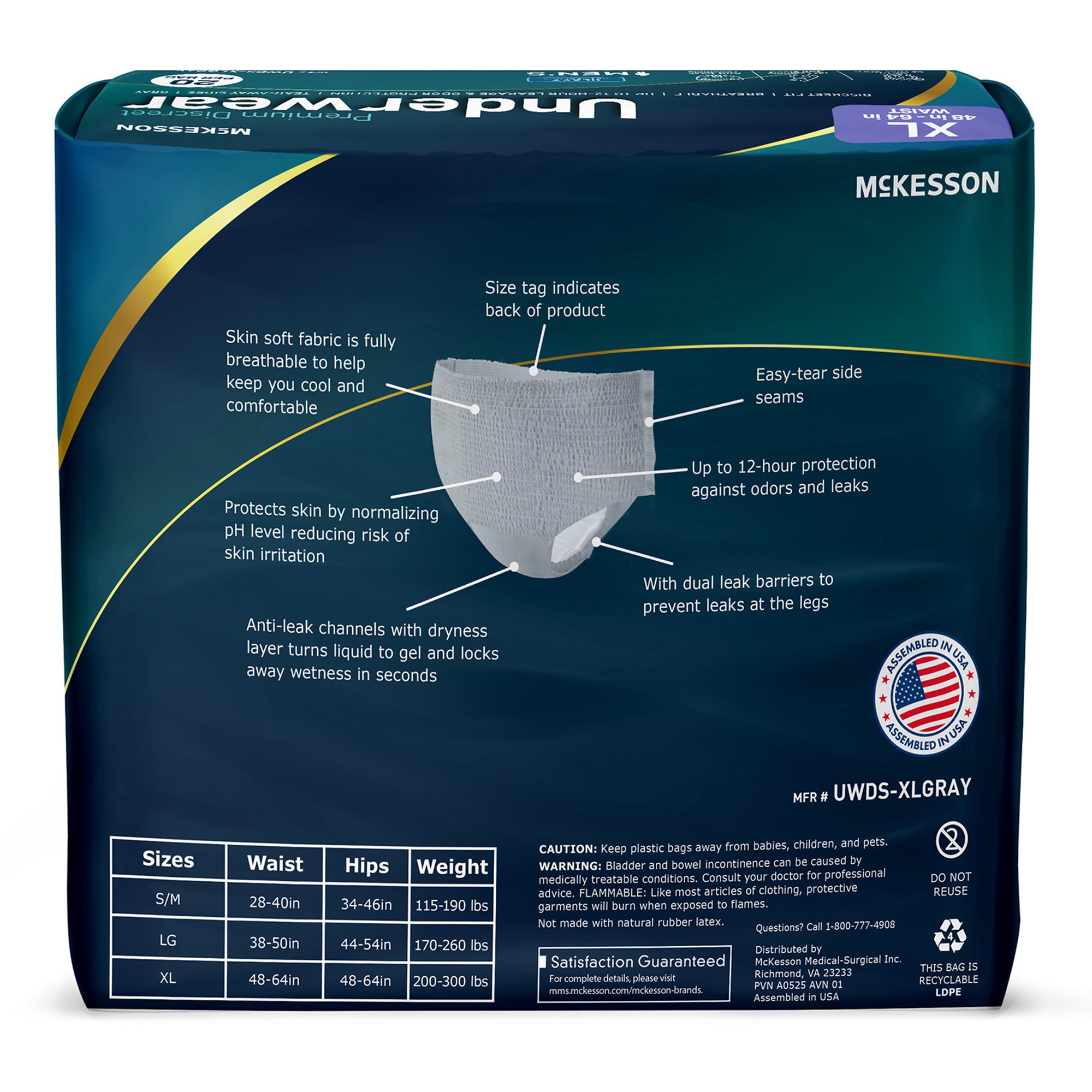 McKesson Brand UWDS-XLGRAY - McKesson Premium Discreet Underwear for Men, Heavy Absorbency, Extra Large - 20/Bag, 80/Case