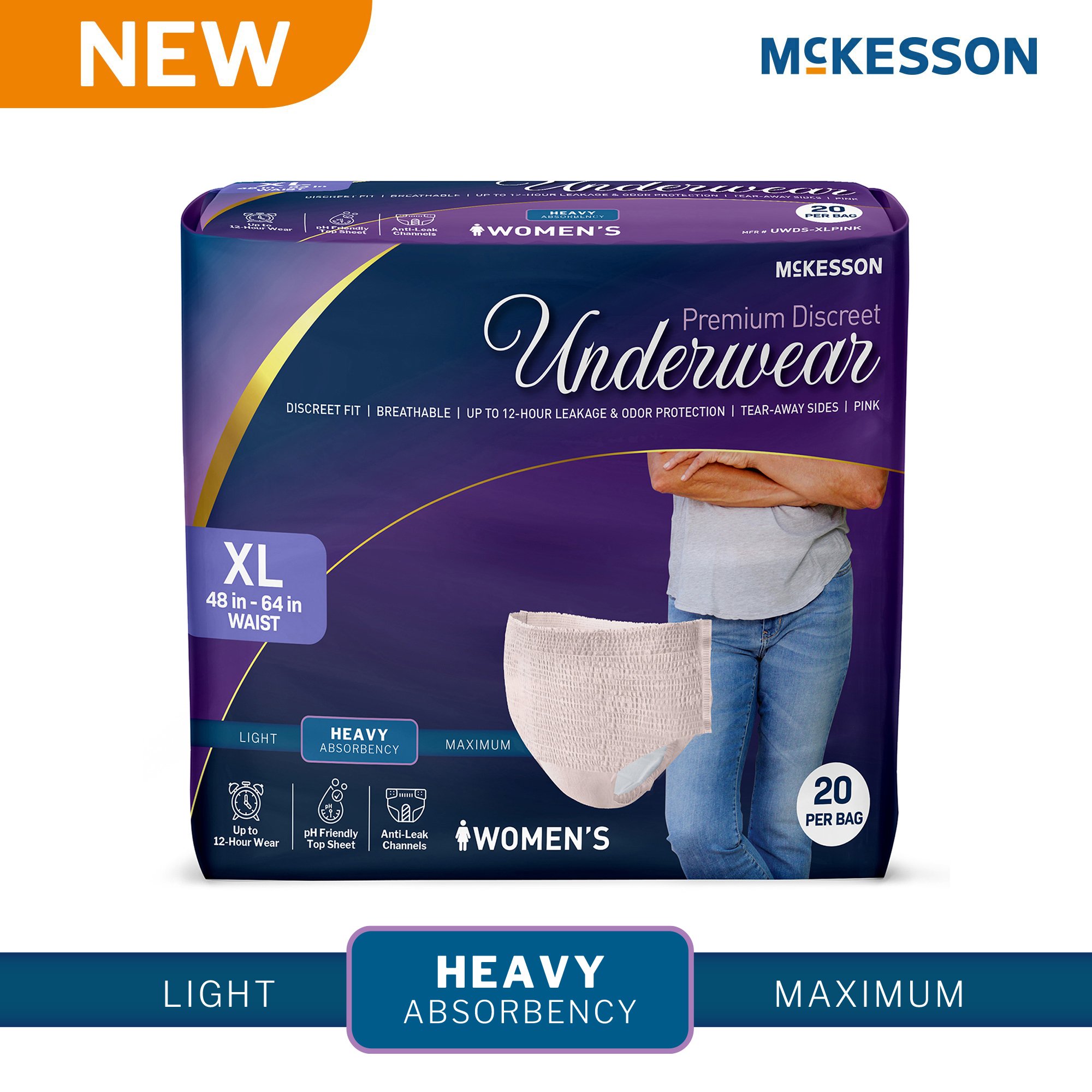 McKesson Brand UWDS-XLPINK - McKesson Premium Discreet Underwear for Women, Heavy Absorbency, Extra-Large - 20/Bag, 80/Case