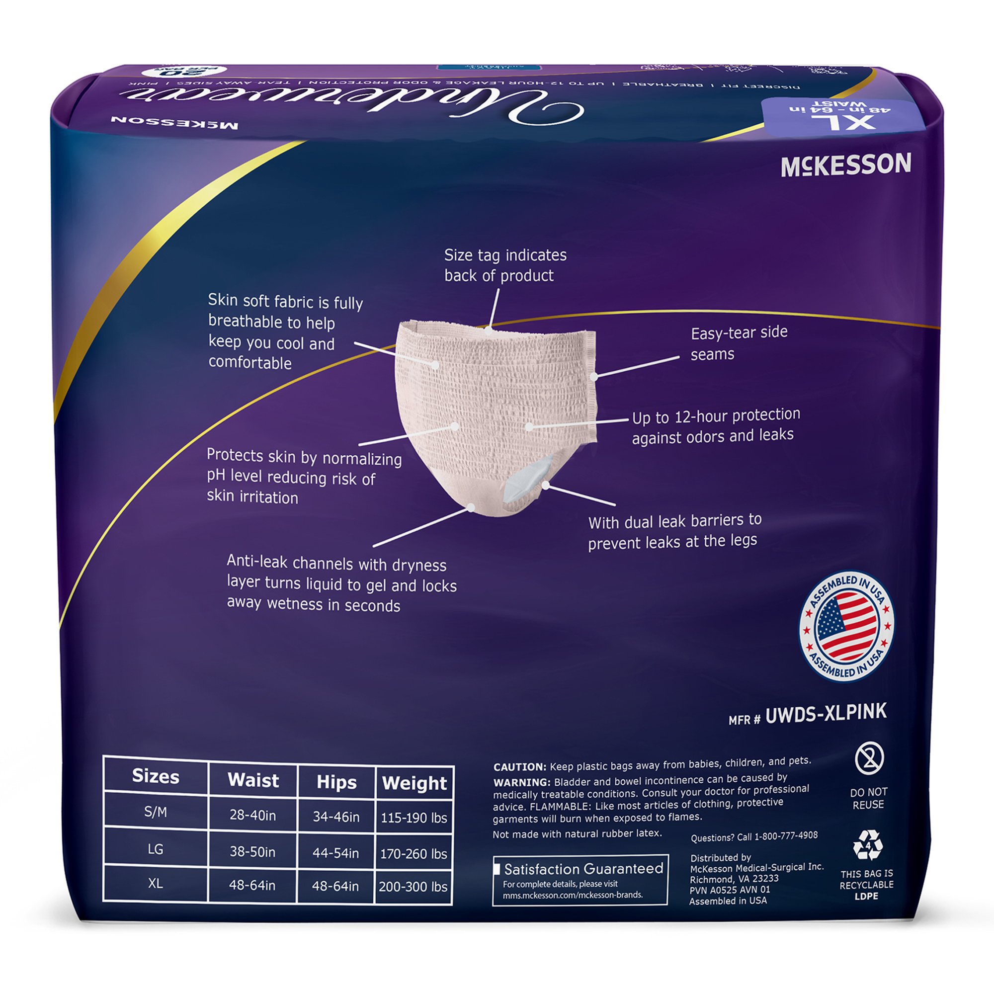 McKesson Brand UWDS-XLPINK - McKesson Premium Discreet Underwear for Women, Heavy Absorbency, Extra-Large - 20/Bag, 80/Case
