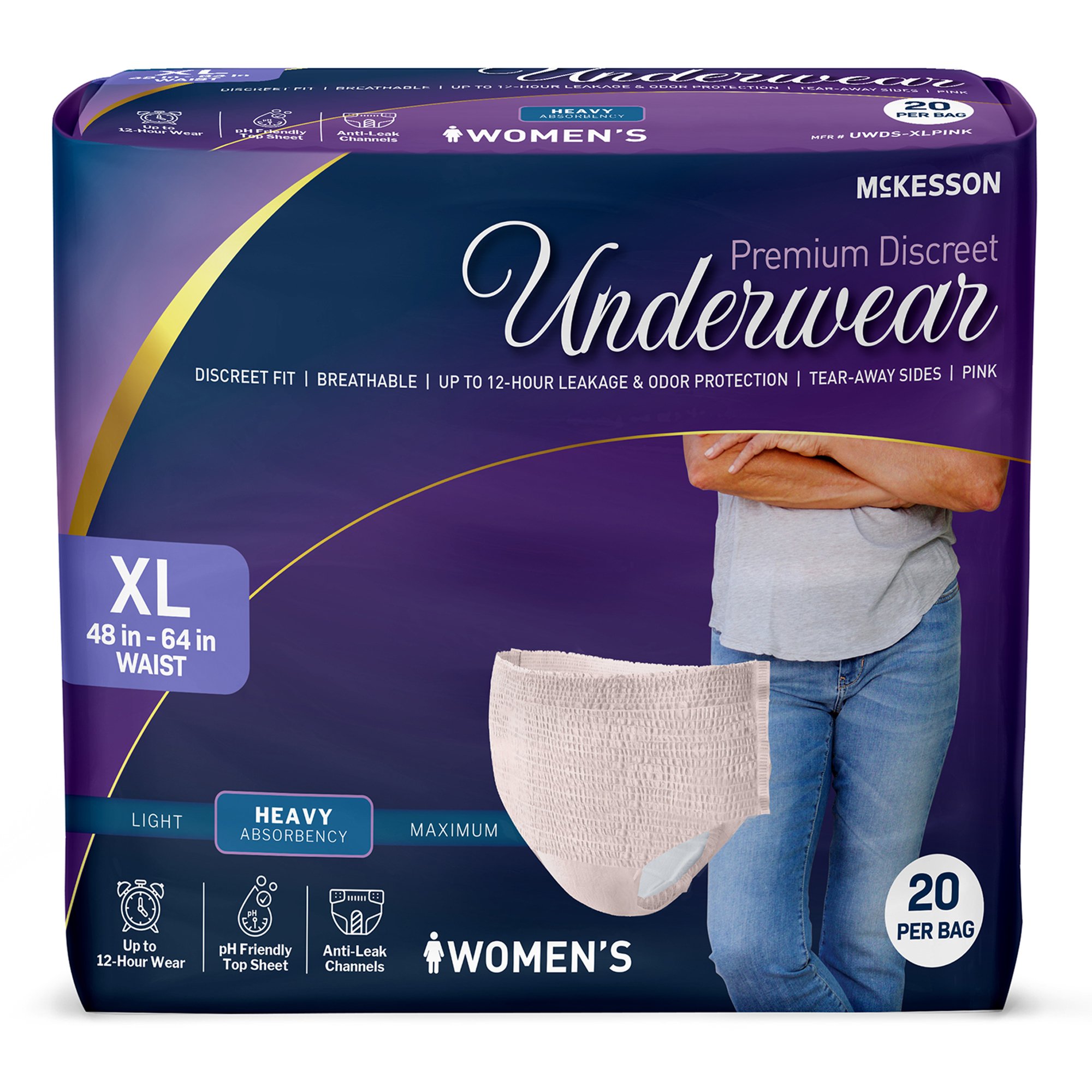 McKesson Brand UWDS-XLPINK - McKesson Premium Discreet Underwear for Women, Heavy Absorbency, Extra-Large - 20/Bag, 80/Case