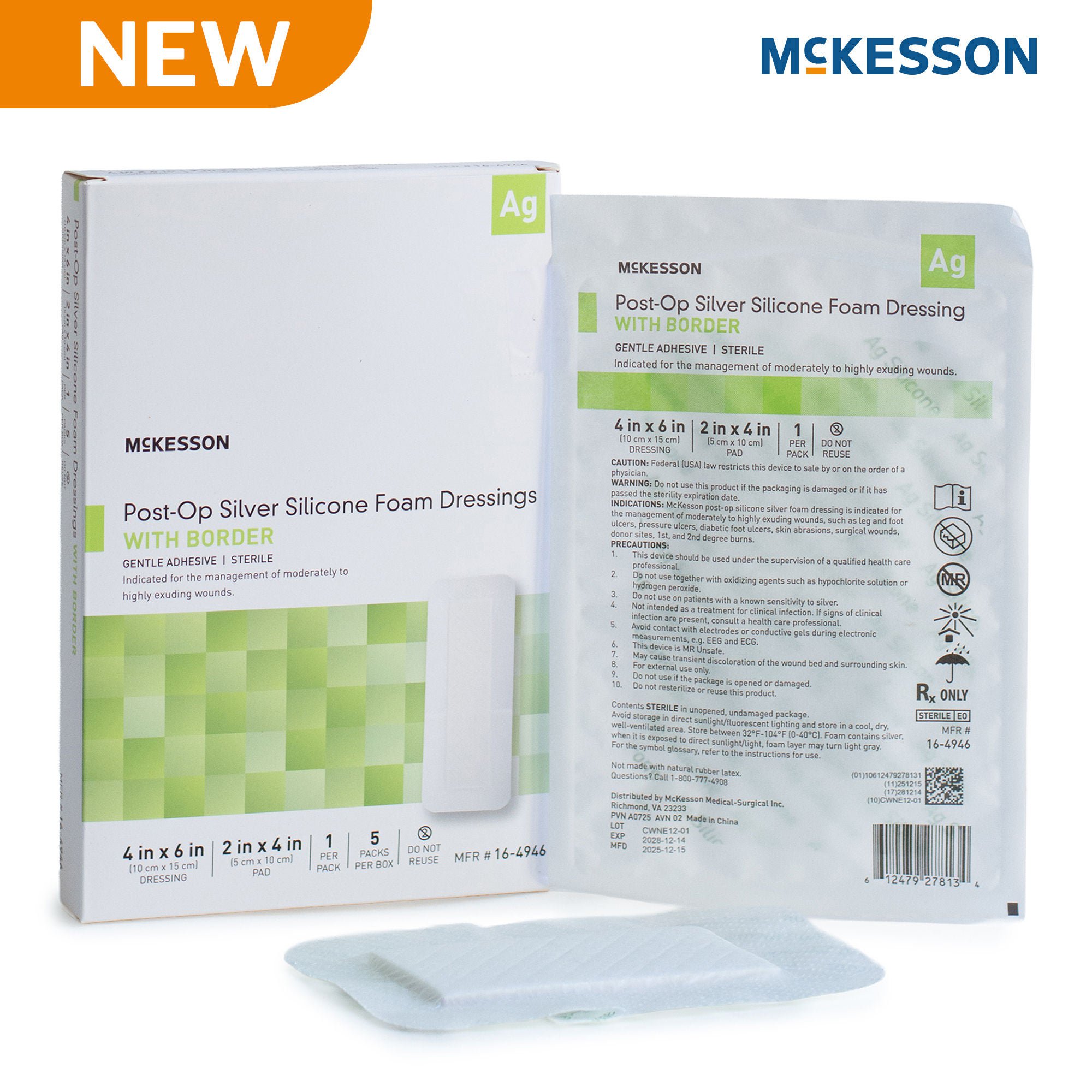 McKesson Brand - 16-4946 Silver Foam Post-Op Dressing McKesson Rectangle Sterile